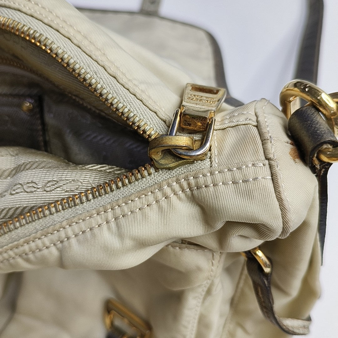 PRADA Beige Nylon Single Shoulder Bag Golden hardware Removable shoulder strap-(SKU)-960248110