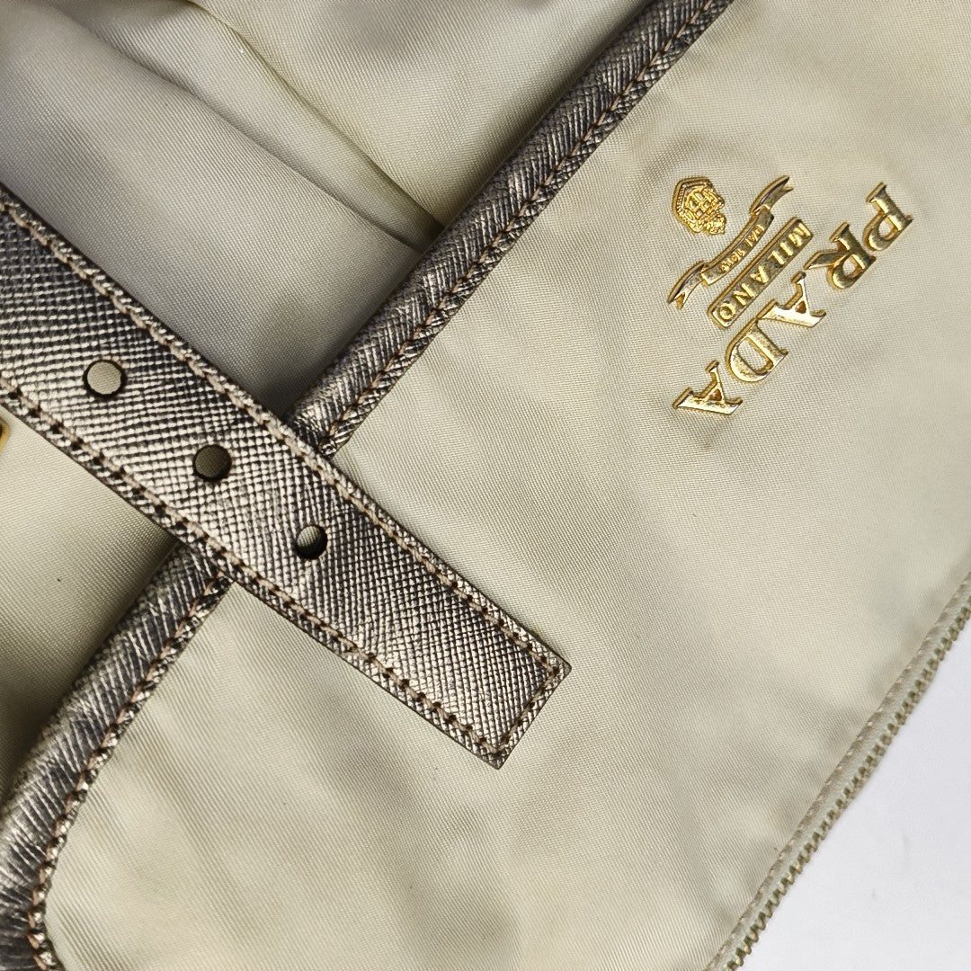 PRADA Beige Nylon Single Shoulder Bag Golden hardware Removable shoulder strap-(SKU)-960248110