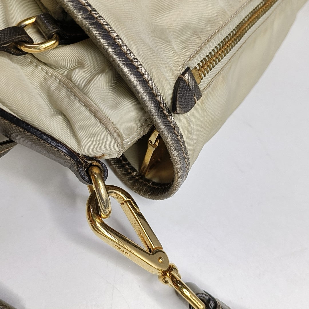 PRADA Beige Nylon Single Shoulder Bag Golden hardware Removable shoulder strap-(SKU)-960248110