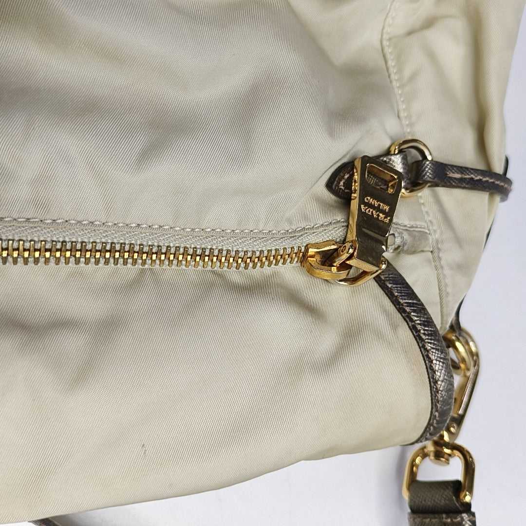 PRADA Beige Nylon Single Shoulder Bag Golden hardware Removable shoulder strap-(SKU)-960248110
