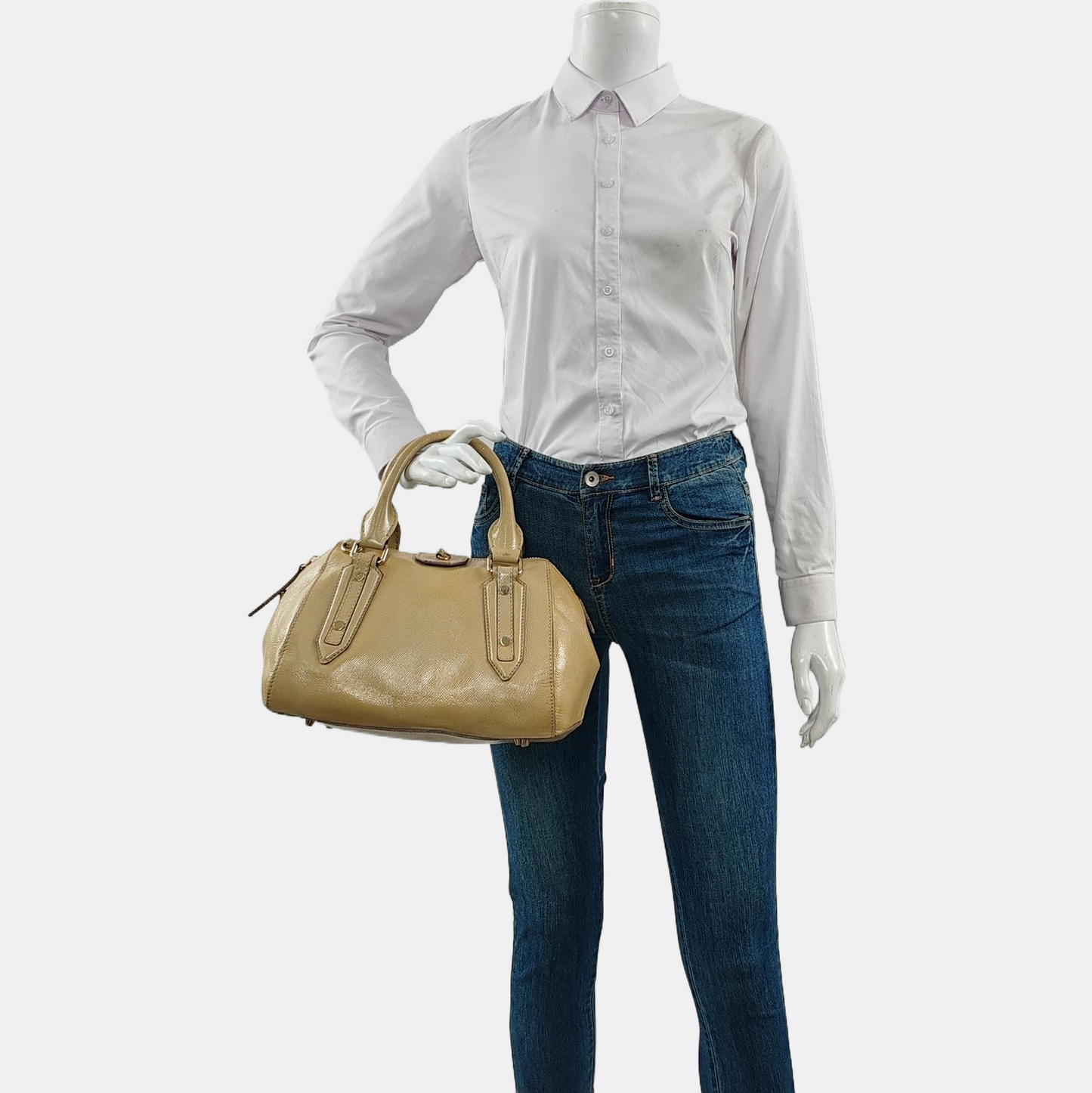 BURBERRY Khaki cowhide embossed handbag Golden hardware-(SKU)-953577933