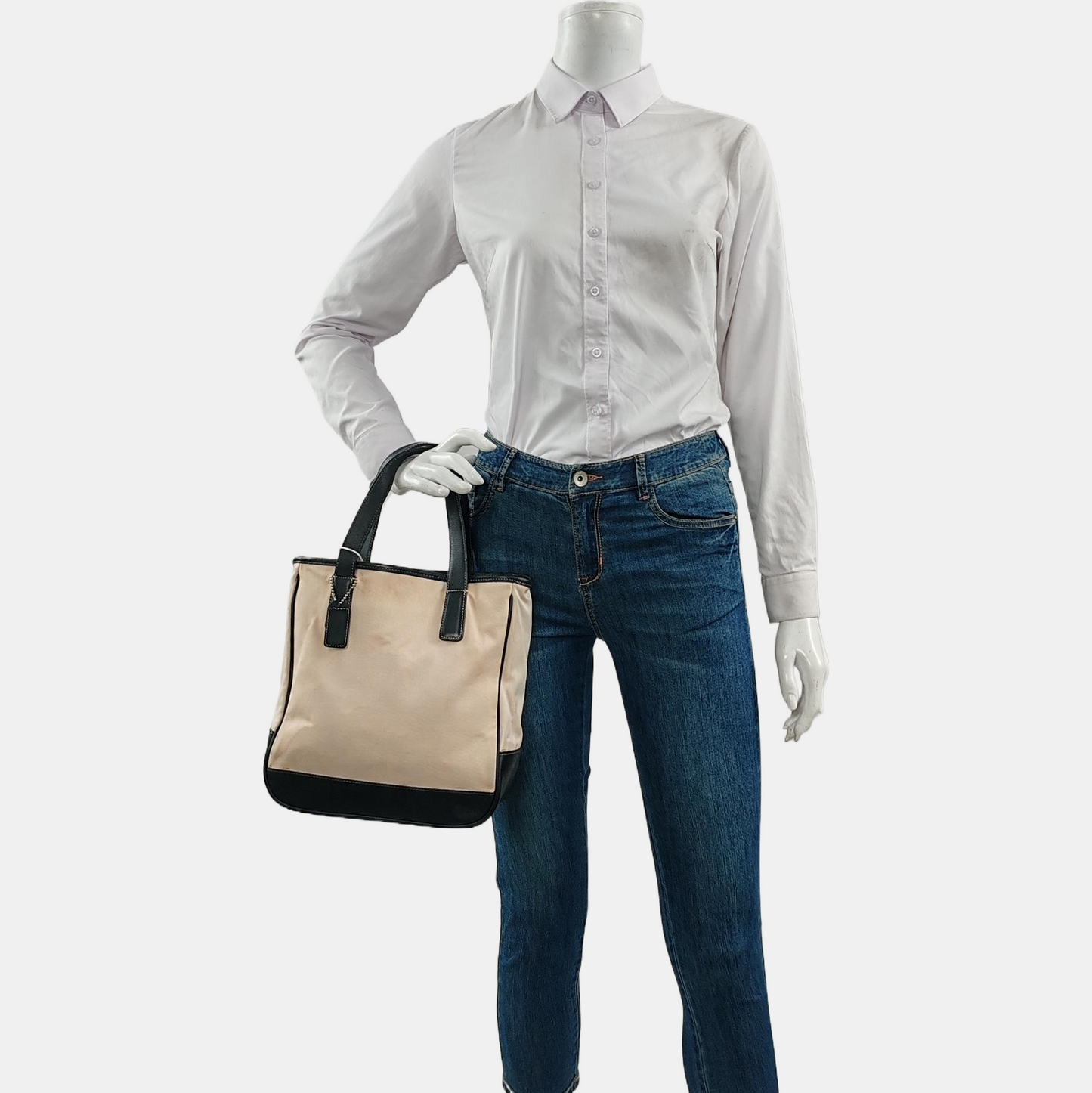 COACH CANDACE CARRYALL Beige Fabric Tote Handbag Silver Hardware-(SKU)-929326286