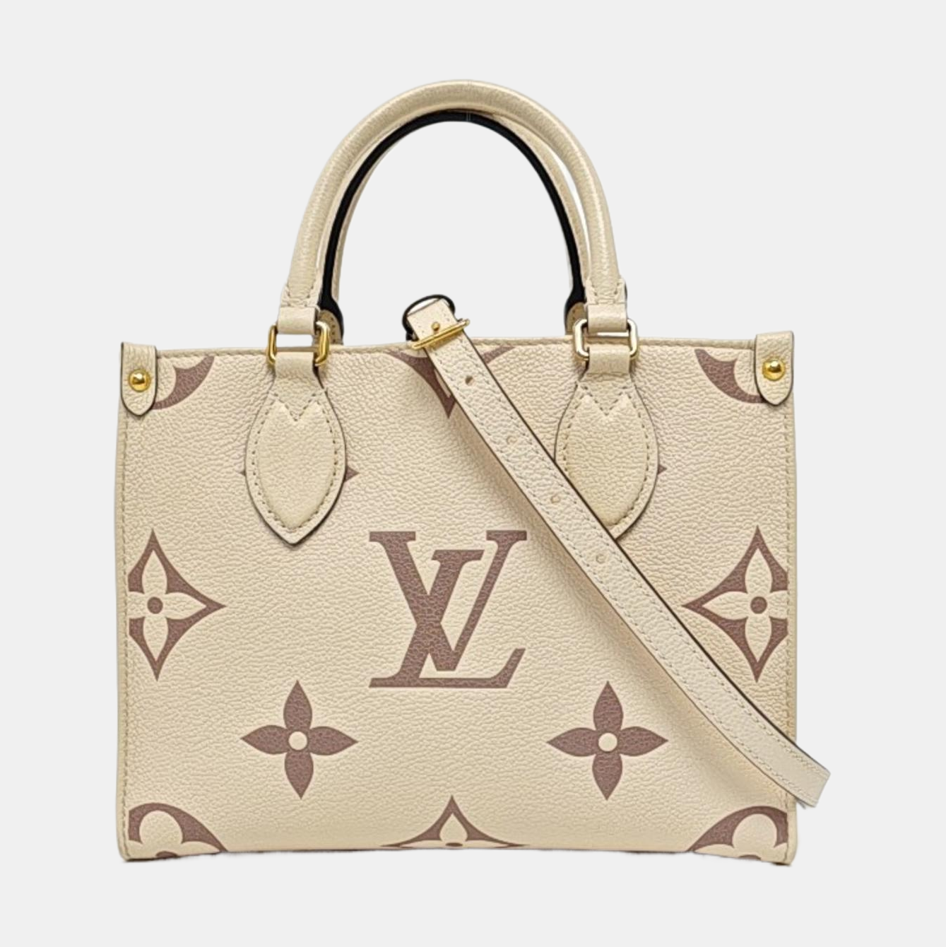 LOUIS VUITTON ONTHEGO Small White Leather Monogram Damier Ebene Jungle Bag Single Shoulder Bag Tote Bag Crossbody Bag with Gold Hardware and Detachable Shoulder Strap-(SKU)-960513551