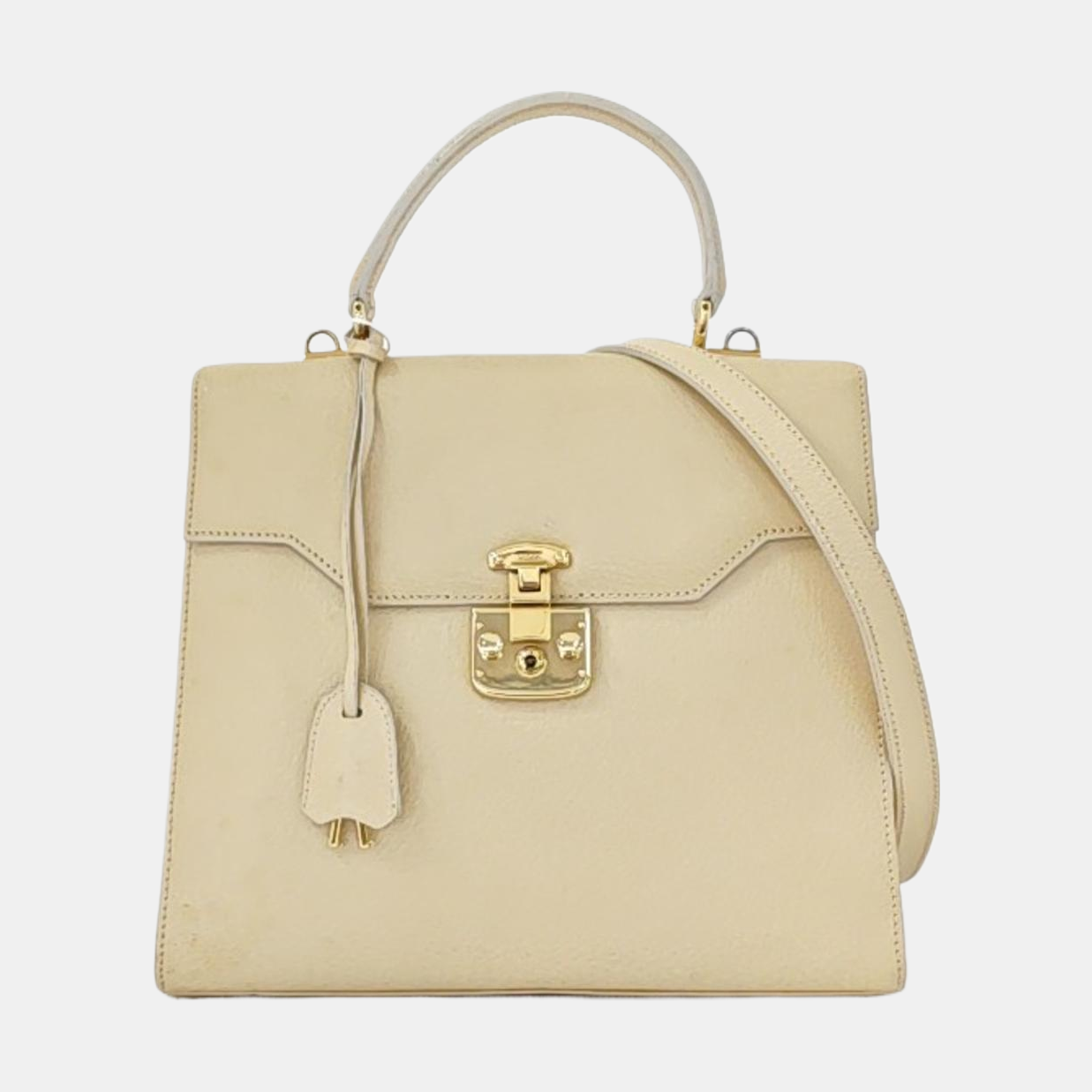 GUCCI Vintage Kelly Beige Leather Single Shoulder Bag Handbag Golden hardware Removable shoulder strap-(SKU)-951806628