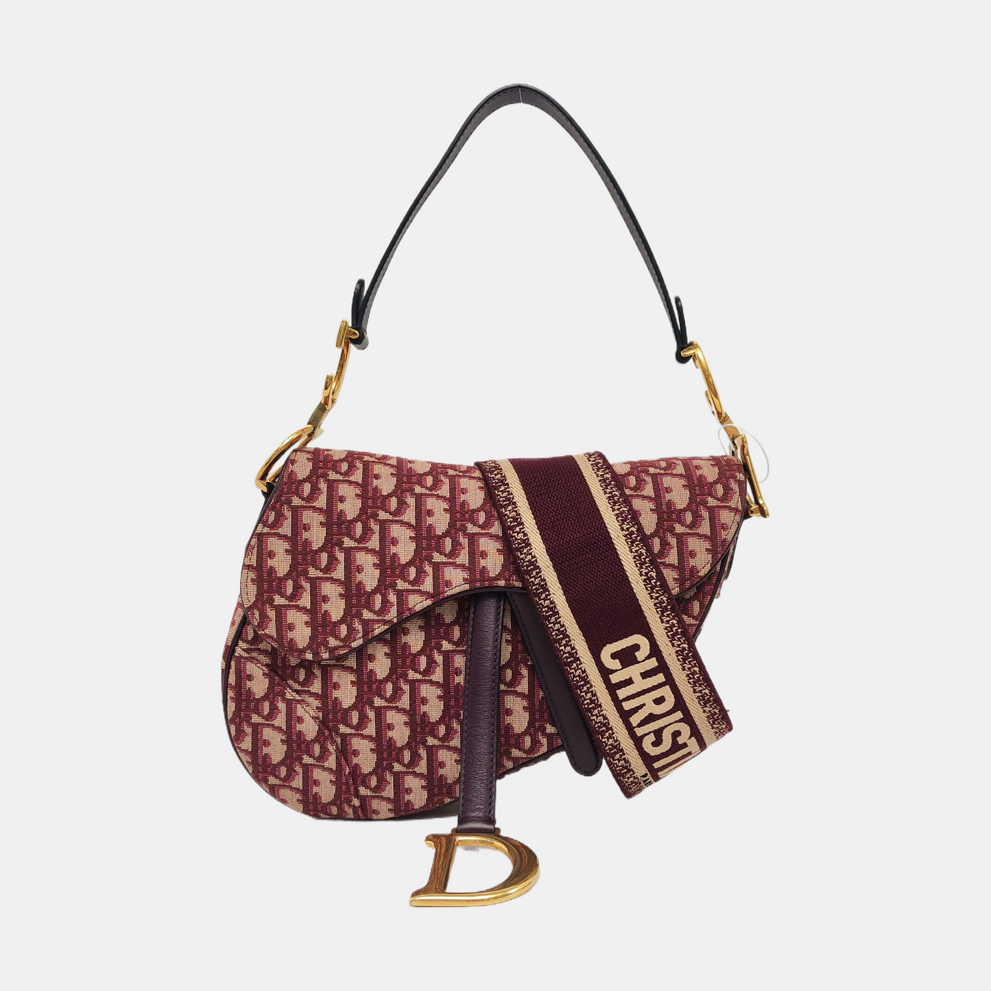 DIOR Saddle Small Red Canvas Monogram Damier Embossed Saddle Bag, Shoulder Bag, Golden Hardware, Removable Strap-(SKU)-960486888