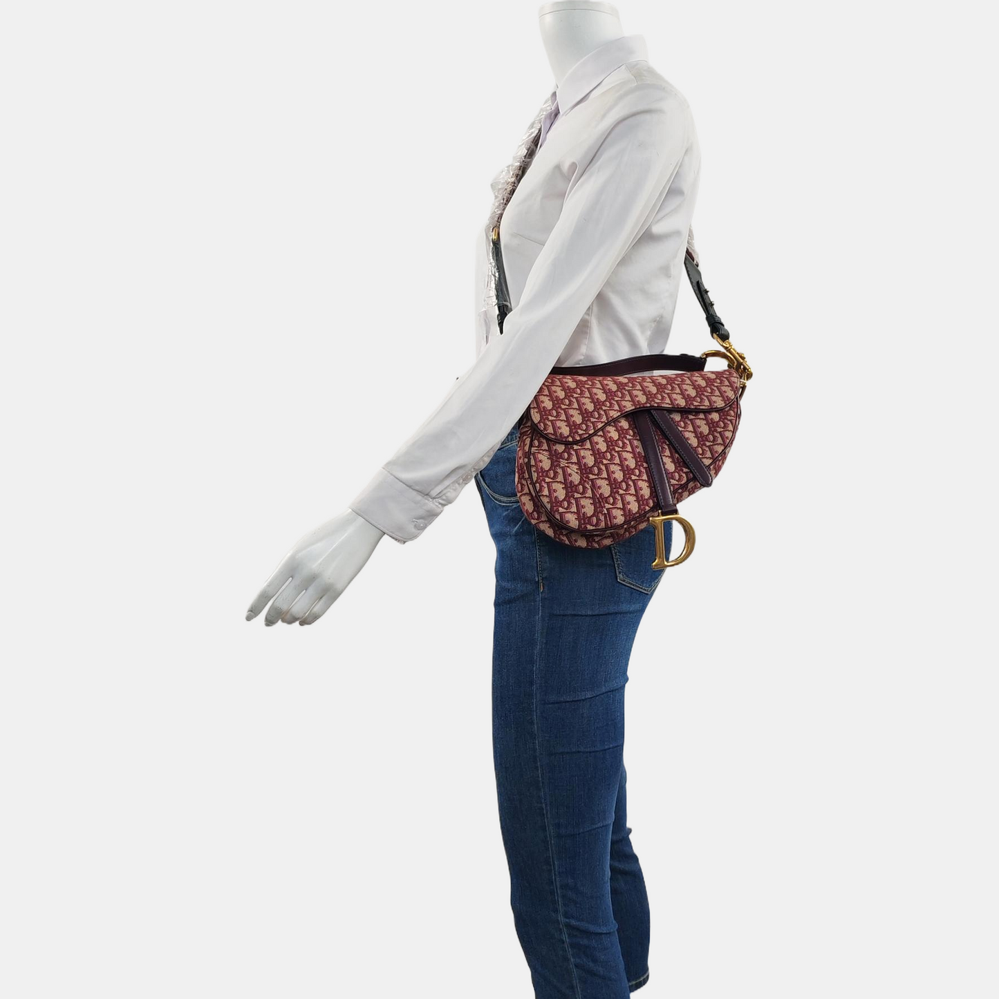 DIOR Saddle Small Red Canvas Monogram Damier Embossed Saddle Bag, Shoulder Bag, Golden Hardware, Removable Strap-(SKU)-960486888