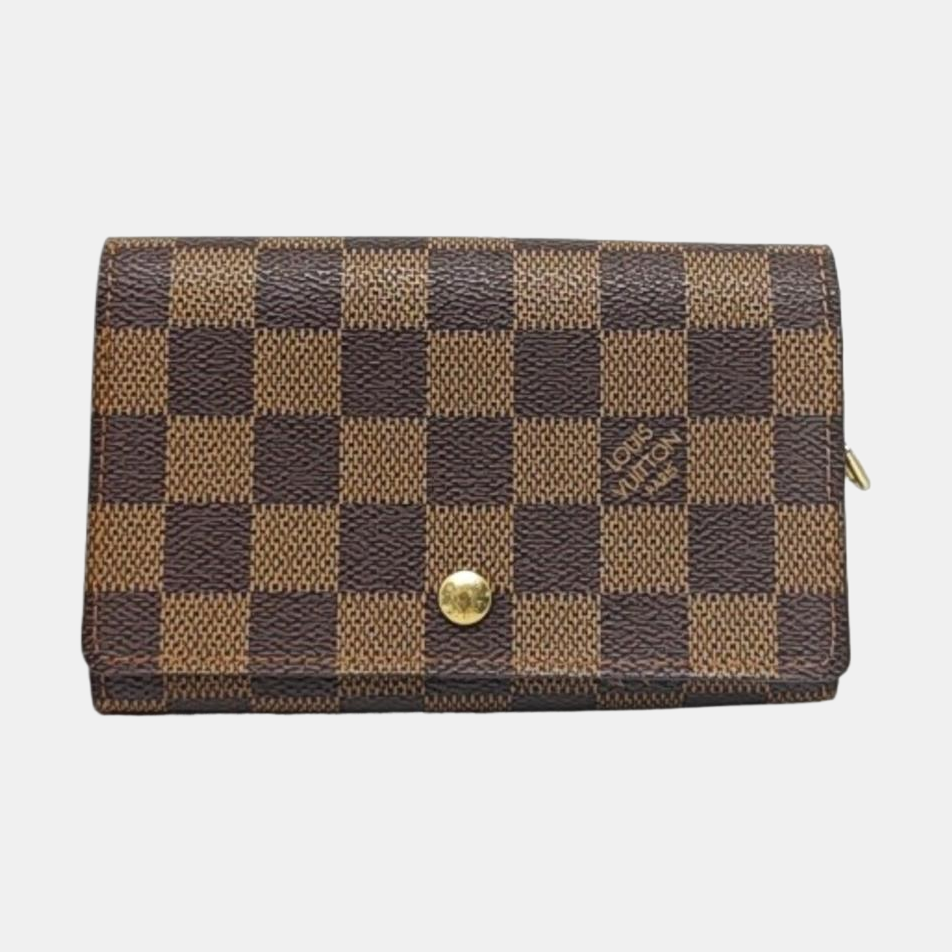 LOUIS VUITTON TRESOR Brown Coated Canvas Checkered Wallet Golden hardware-(SKU)-960504851