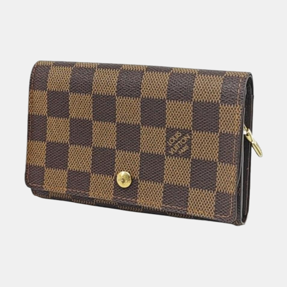 LOUIS VUITTON TRESOR Brown Coated Canvas Checkered Wallet Golden hardware-(SKU)-960504851