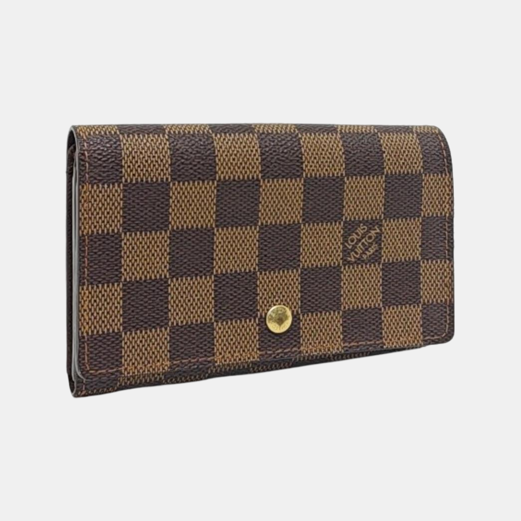 LOUIS VUITTON TRESOR Brown Coated Canvas Checkered Wallet Golden hardware-(SKU)-960504851