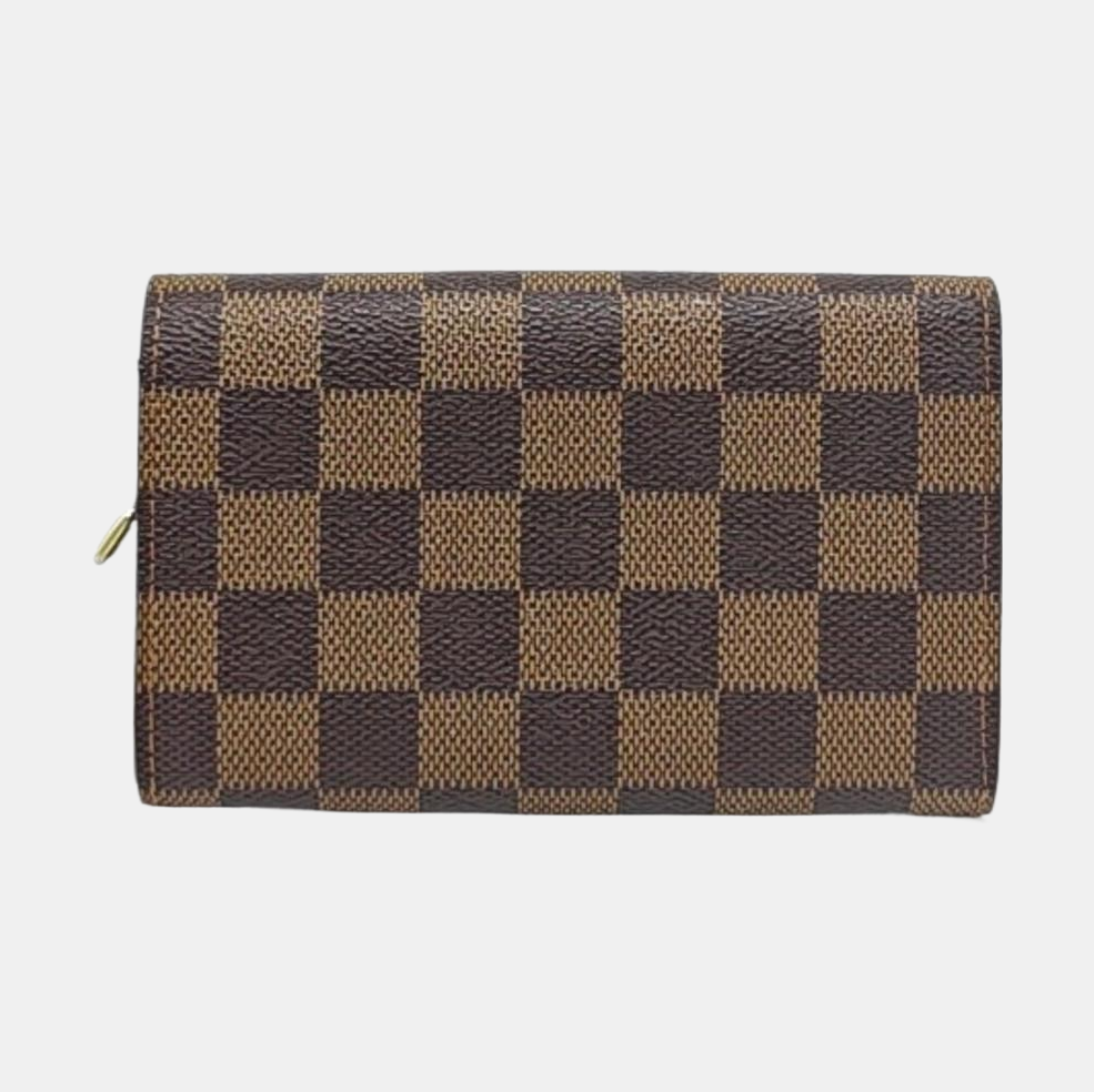 LOUIS VUITTON TRESOR Brown Coated Canvas Checkered Wallet Golden hardware-(SKU)-960504851