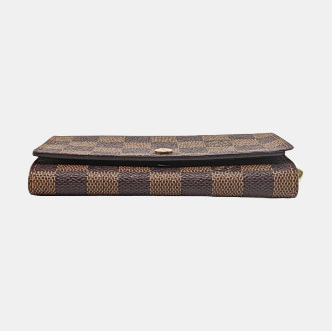 LOUIS VUITTON TRESOR Brown Coated Canvas Checkered Wallet Golden hardware-(SKU)-960504851