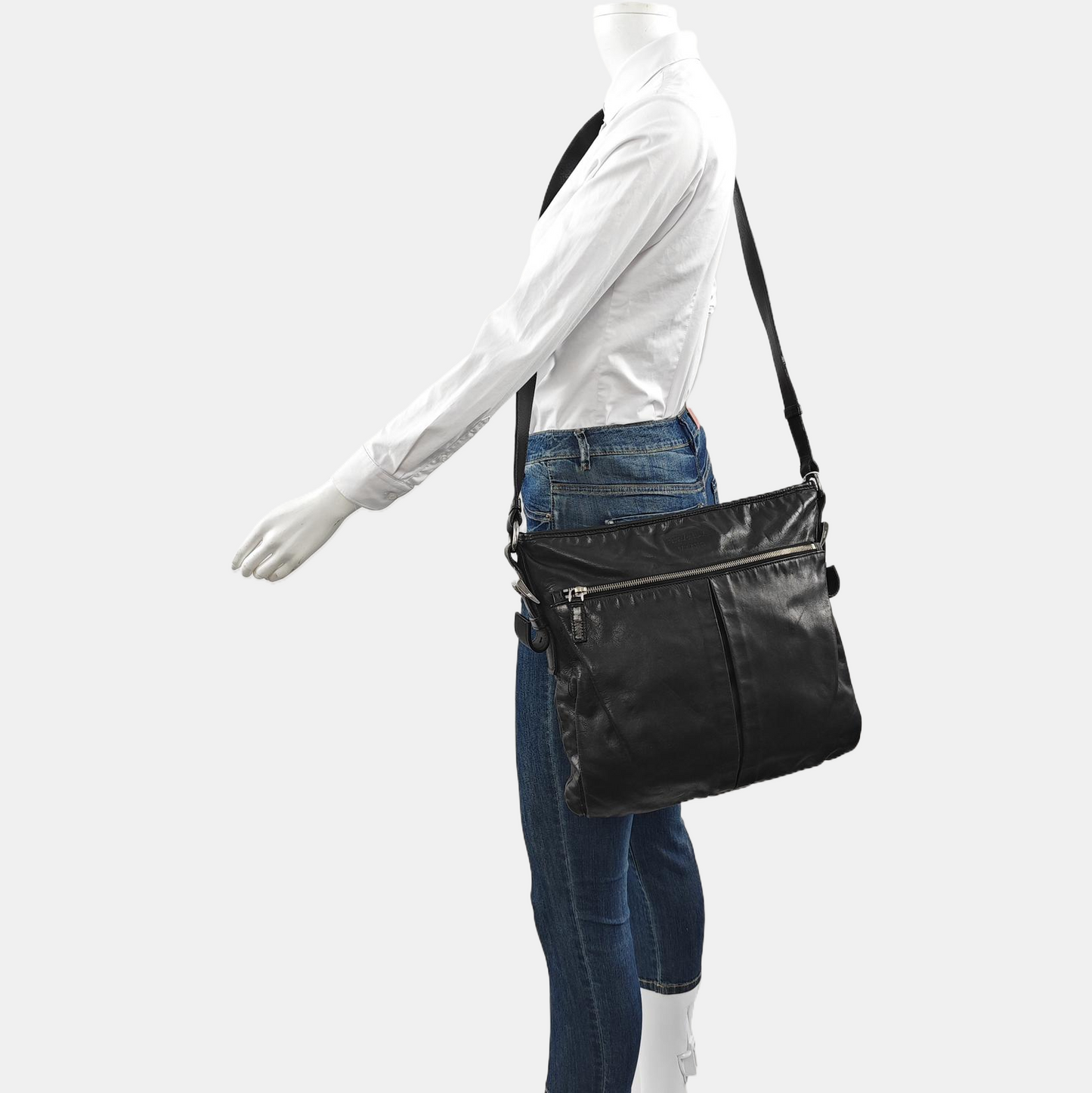 PRADA Black Leather Crossbody Bag Single Shoulder Bag Silver Hardware-(SKU)-960372112