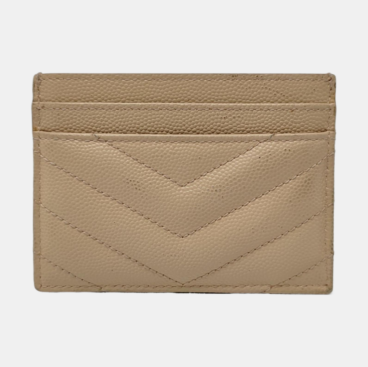 YSL MONOGRAM 米色牛皮绗缝V纹卡包 Golden hardware-(SKU)-960710040