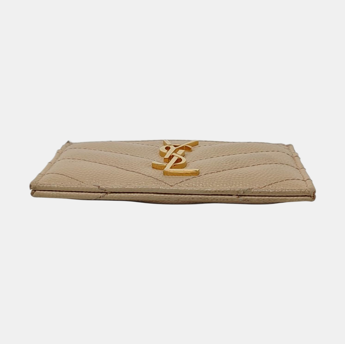 YSL MONOGRAM 米色牛皮绗缝V纹卡包 Golden hardware-(SKU)-960710040