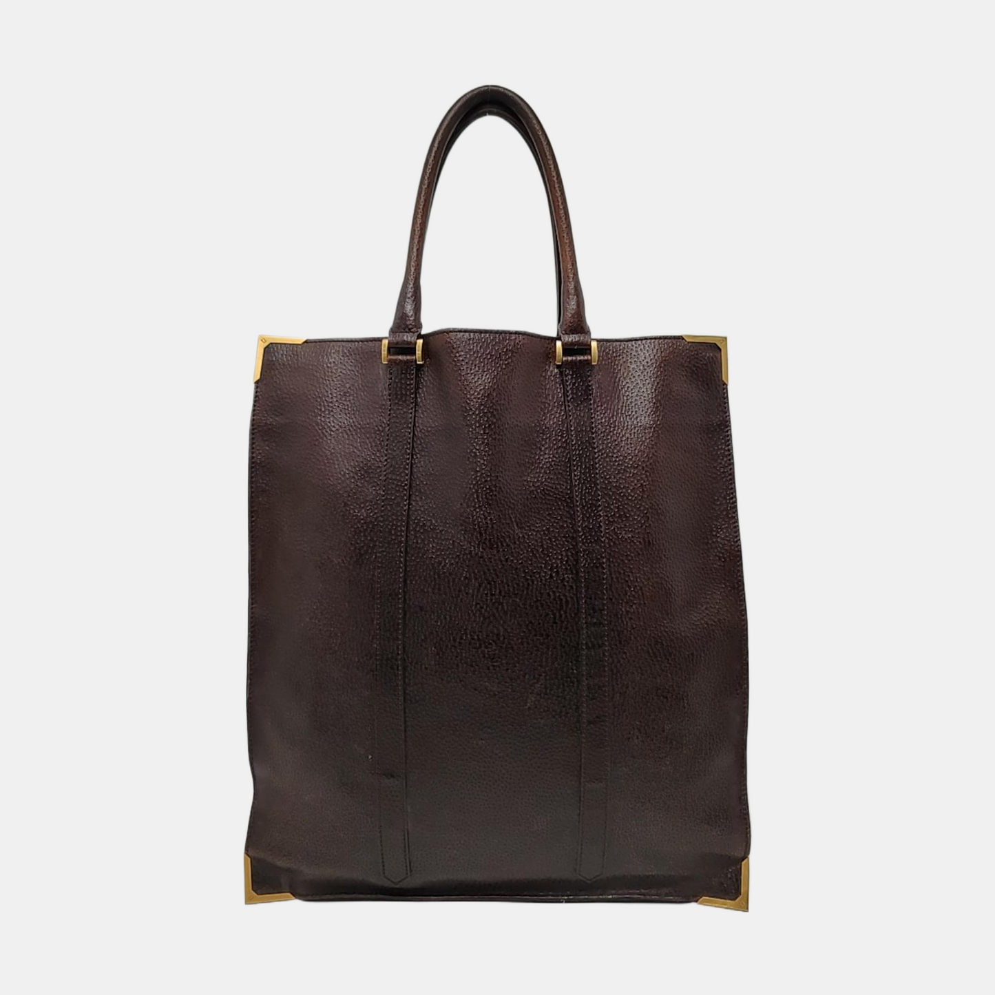 FENDI Dark Brown Leather Single Shoulder Bag Tote Golden hardware-(SKU)-960577572