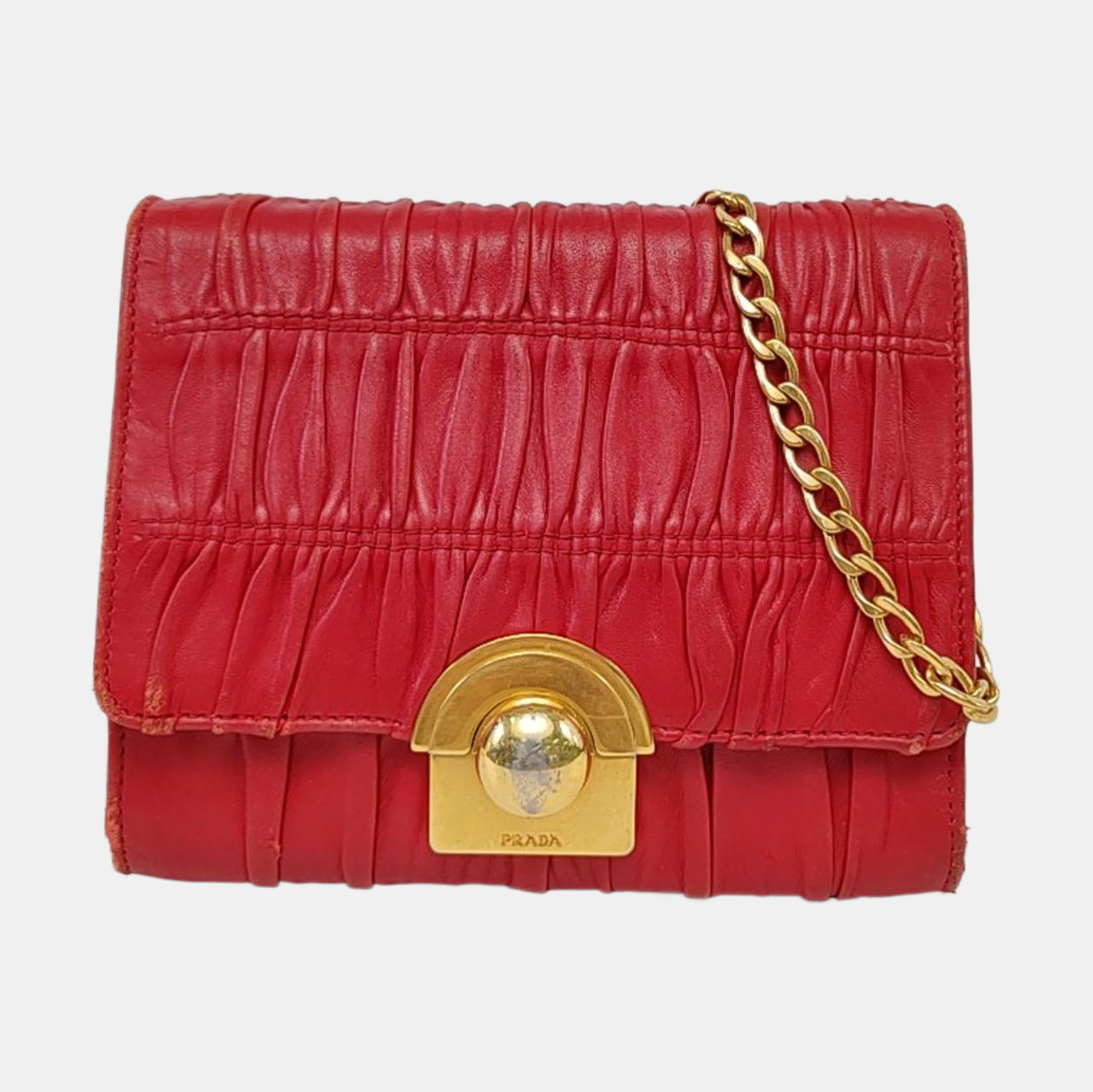 PRADA Red Cowhide Quilted Crossbody Bag Single Shoulder Bag Golden hardware Removable shoulder strap-(SKU)-960577105
