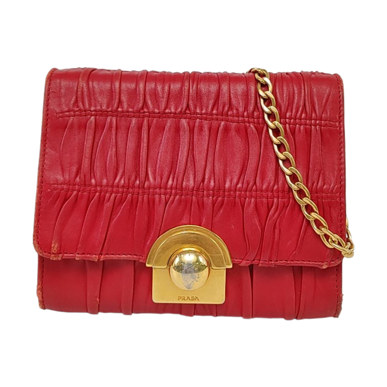 PRADA Red Cowhide Quilted Crossbody Bag Single Shoulder Bag Golden hardware Removable shoulder strap-(SKU)-960577105