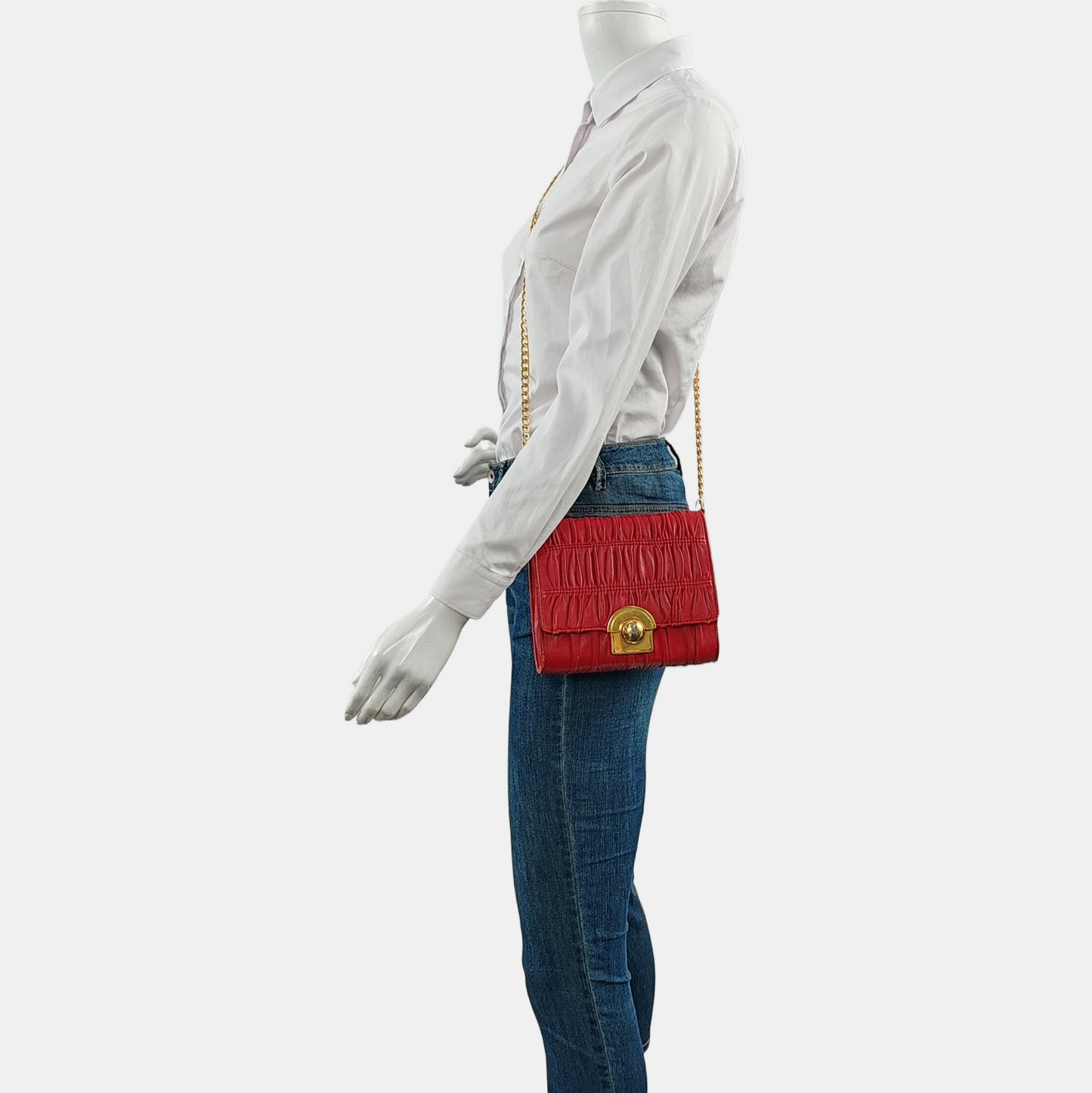 PRADA Red Cowhide Quilted Crossbody Bag Single Shoulder Bag Golden hardware Removable shoulder strap-(SKU)-960577105
