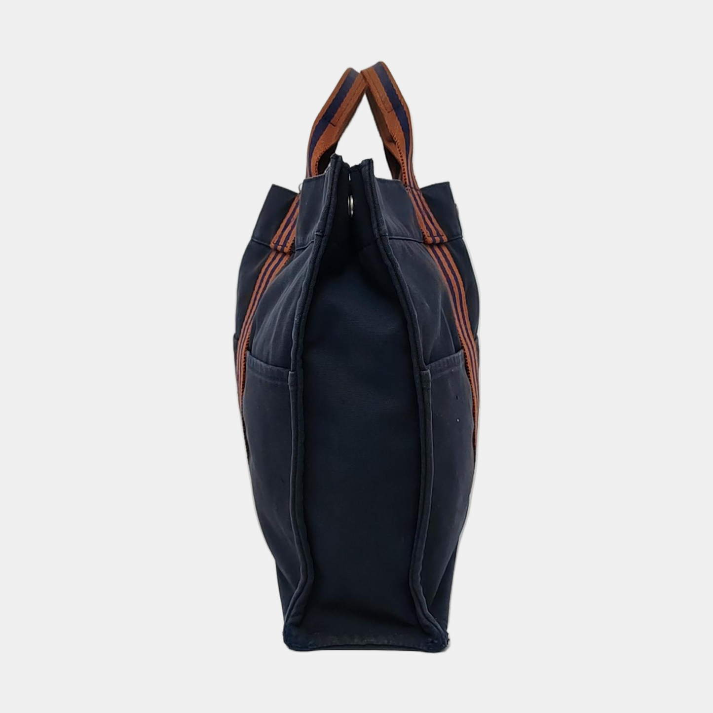 HERMÈS Fourre Tout Medium size Deep Blue Canvas Handbag Silver Hardware-(SKU)-960631606