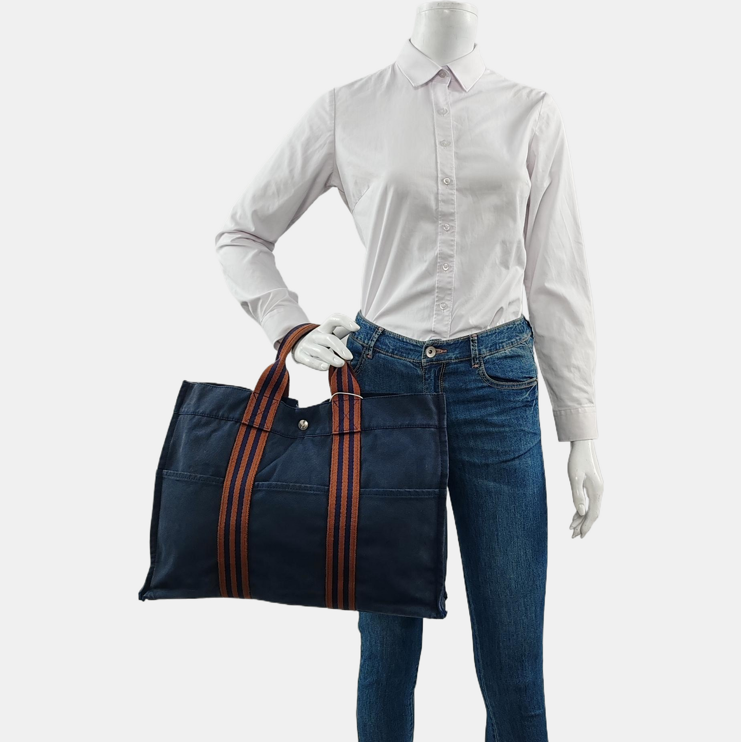 HERMÈS Fourre Tout Medium size Deep Blue Canvas Handbag Silver Hardware-(SKU)-960631606