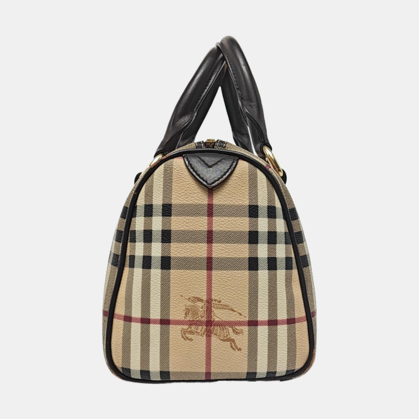 BURBERRY Medium size Khaki Coated Canvas War Horse Grain Handbag Golden hardware-(SKU)-960568597