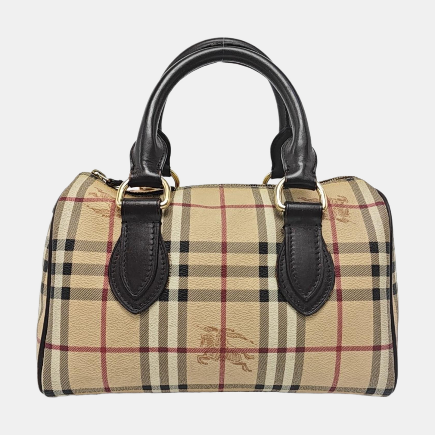 BURBERRY Medium size Khaki Coated Canvas War Horse Grain Handbag Golden hardware-(SKU)-960568597