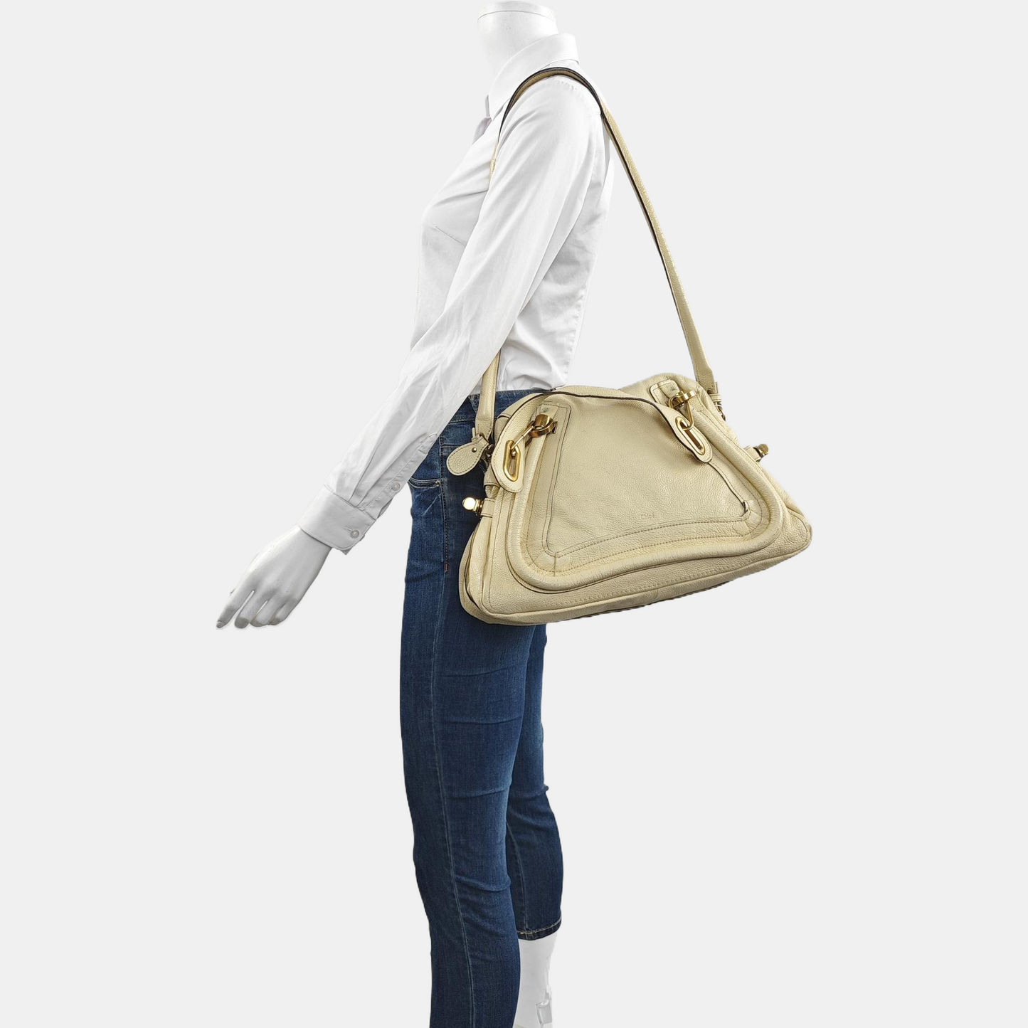 Chloé Paraty Medium size Beige Leather Single Shoulder Bag Golden hardware Removable shoulder strap-(SKU)-960652905