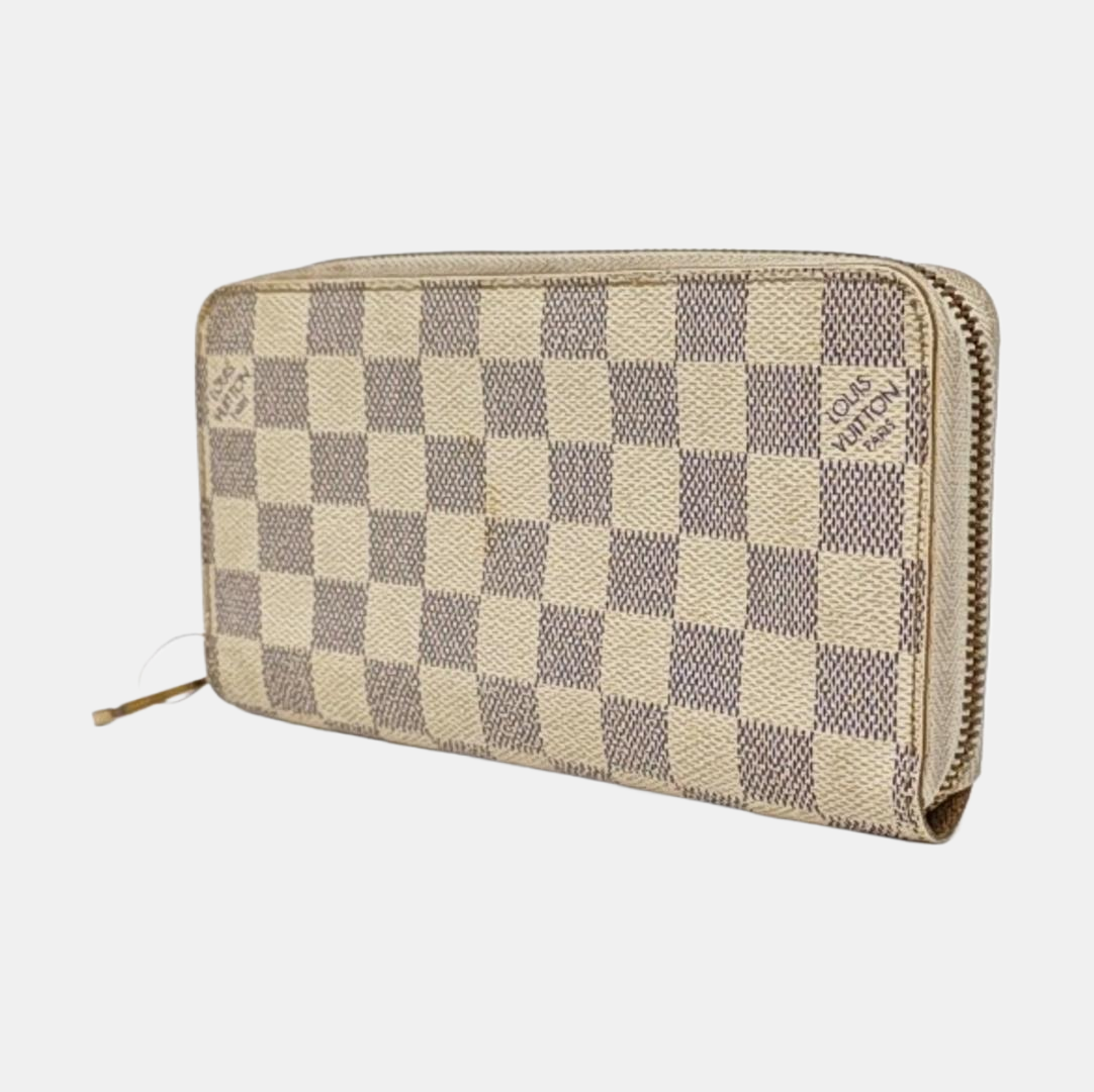 LOUIS VUITTON White Coated Canvas Checkered Wallet Golden hardware-(SKU)-960575120