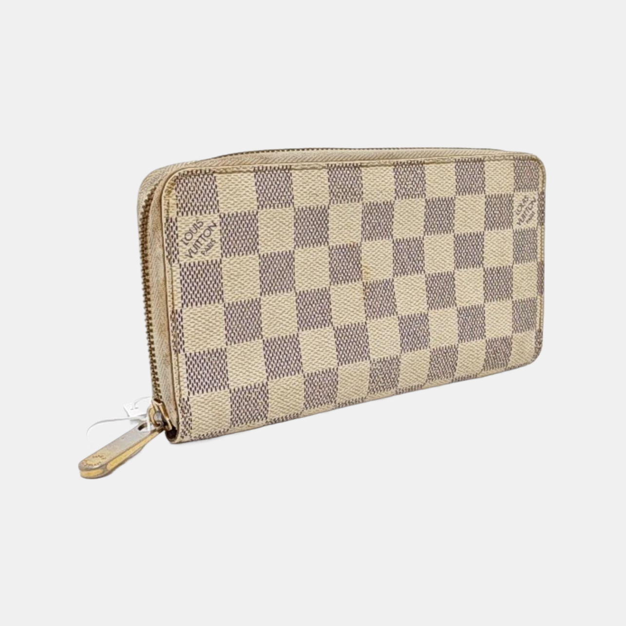 LOUIS VUITTON White Coated Canvas Checkered Wallet Golden hardware-(SKU)-960575120