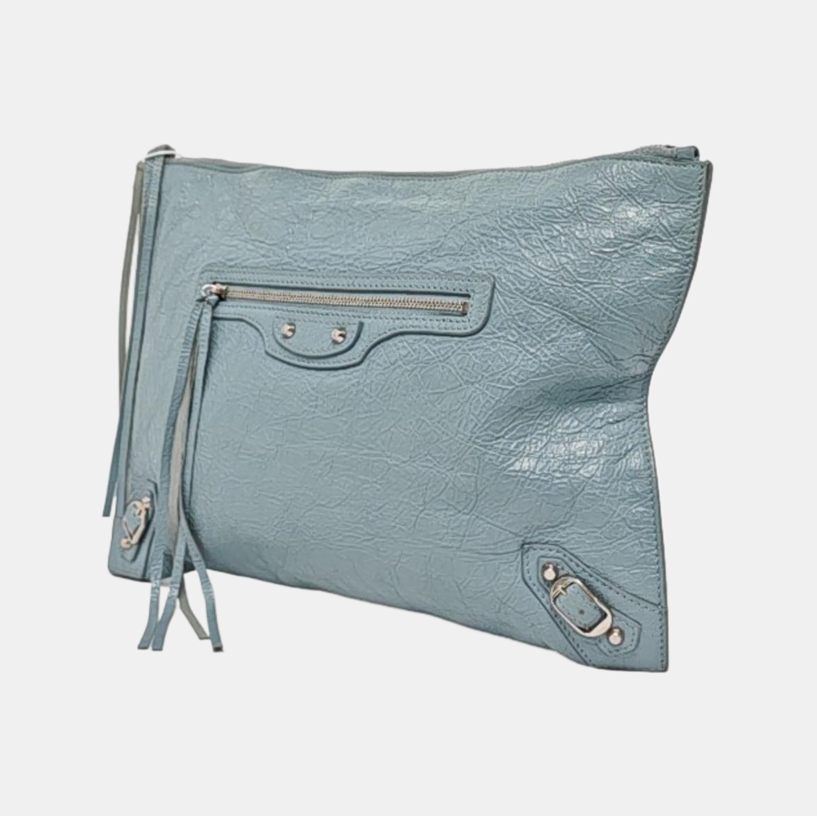 BALENCIAGA Classic City Light blue sheepskin studded biker bag, handbag Silver Hardware-(SKU)-960786182