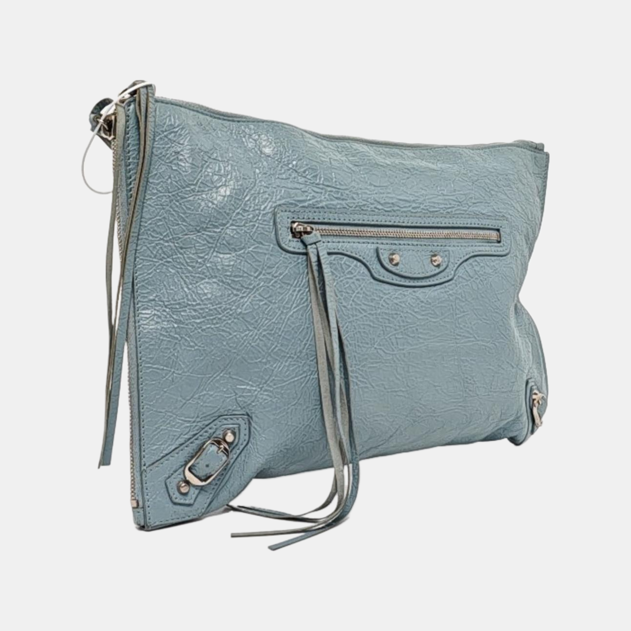 BALENCIAGA Classic City Light blue sheepskin studded biker bag, handbag Silver Hardware-(SKU)-960786182