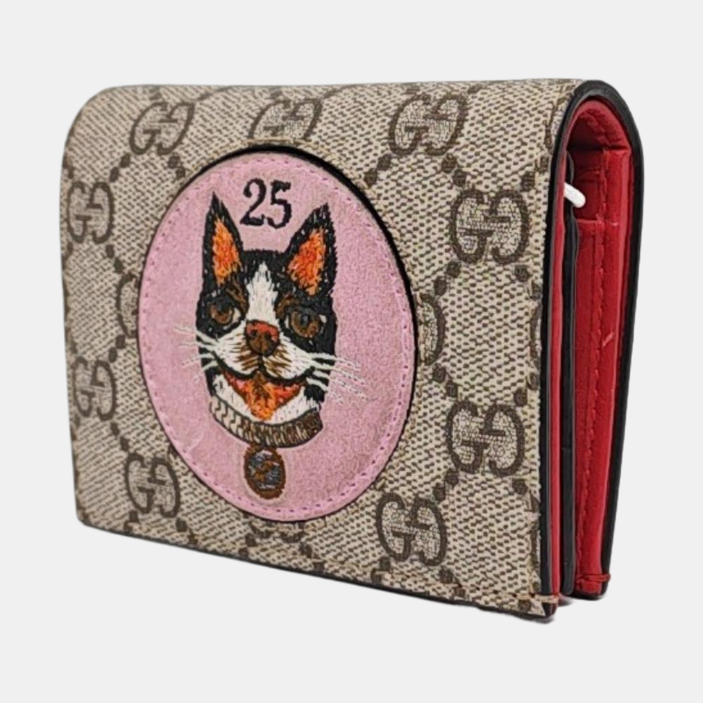 GUCCI GG Supreme Beige Coated Canvas Old Flower Embroidered Card Bag Golden hardware-(SKU)-960573589