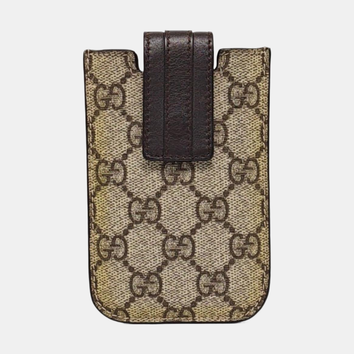 GUCCI Brown Coated Canvas Monogrammed Card Case Silver Hardware-(SKU)-960509943
