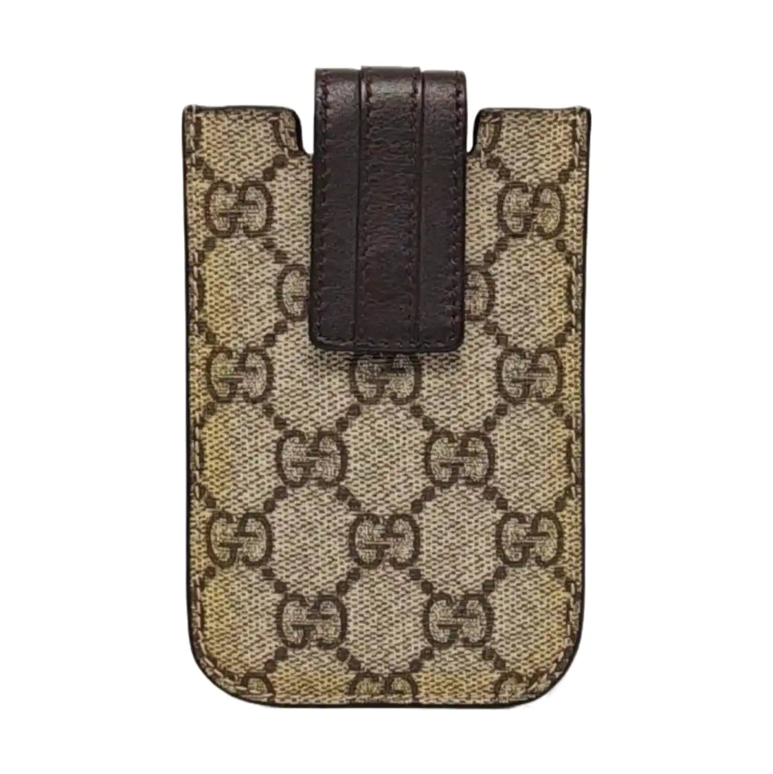 GUCCI Brown Coated Canvas Monogrammed Card Case Silver Hardware-(SKU)-960509943