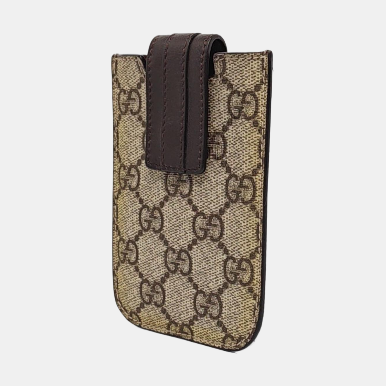 GUCCI Brown Coated Canvas Monogrammed Card Case Silver Hardware-(SKU)-960509943