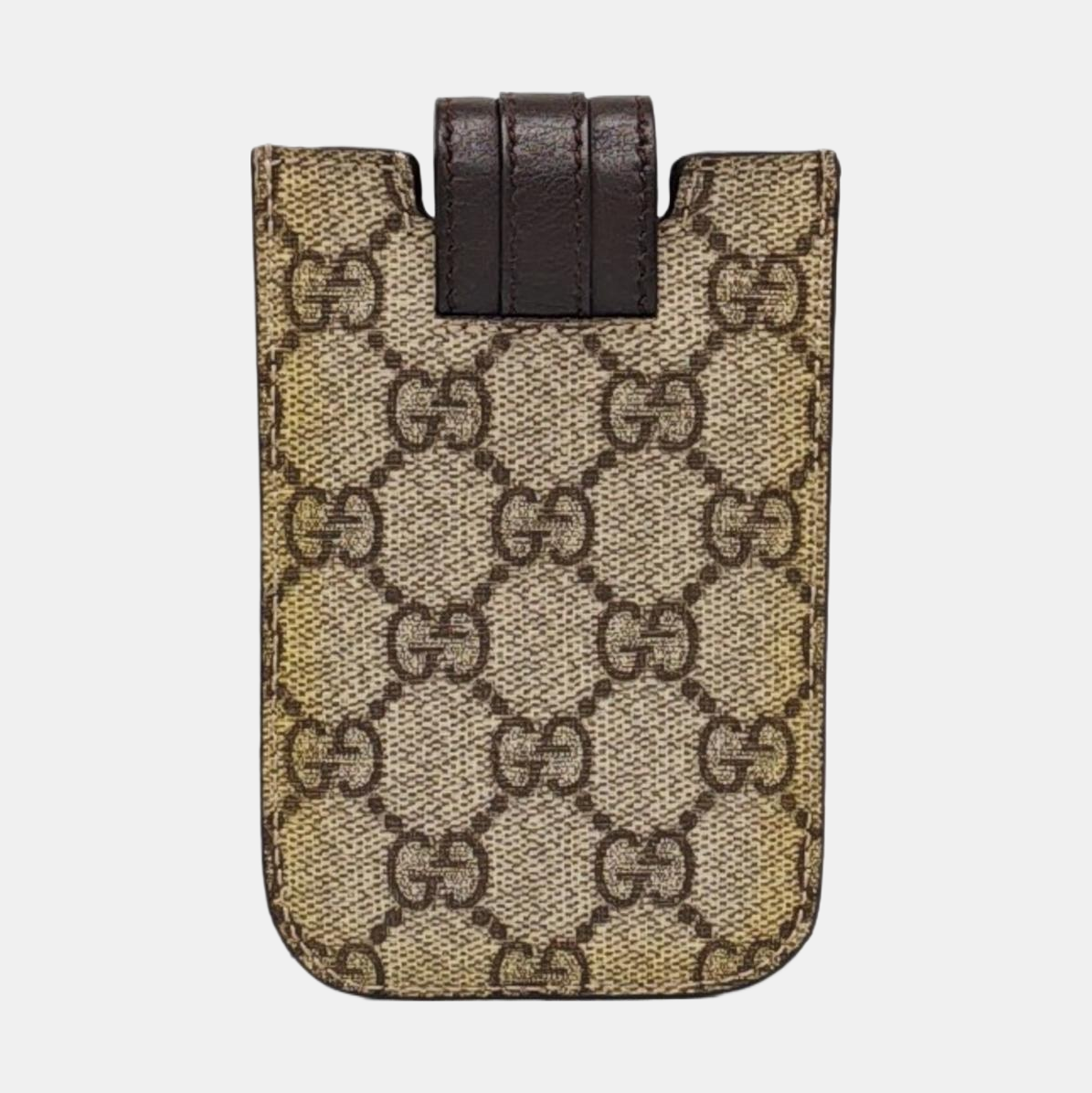 GUCCI Brown Coated Canvas Monogrammed Card Case Silver Hardware-(SKU)-960509943