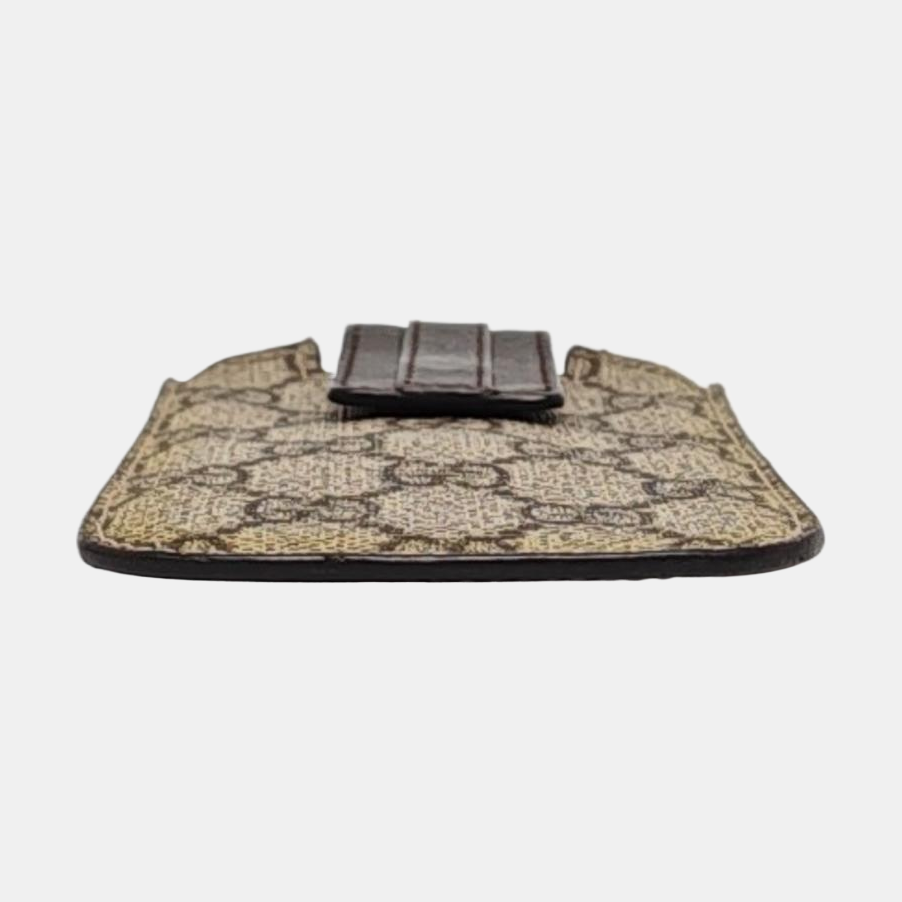 GUCCI Brown Coated Canvas Monogrammed Card Case Silver Hardware-(SKU)-960509943