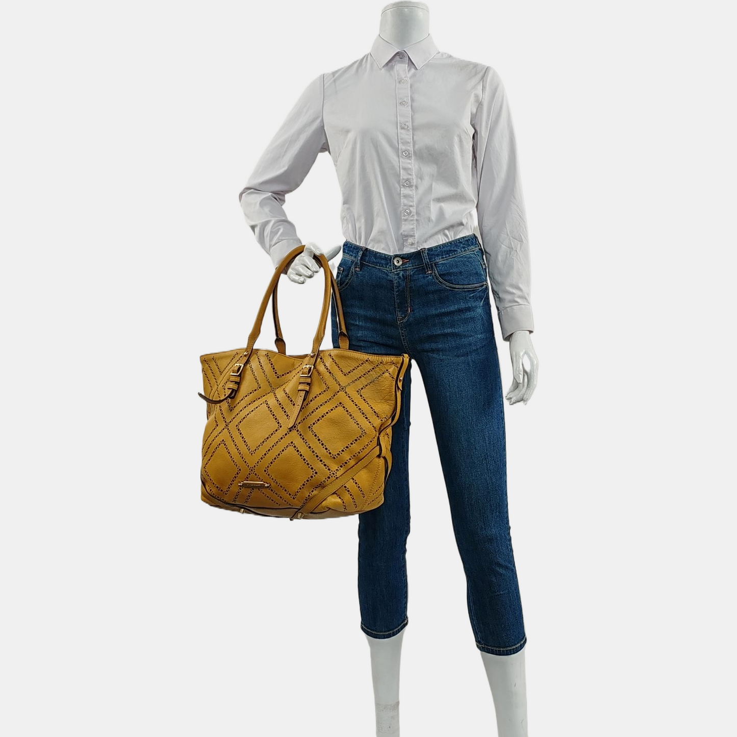 BURBERRY Tote bag Mustard Cowhide Cutout Single Shoulder Bag Golden hardware Sub-bag-(SKU)-953287825