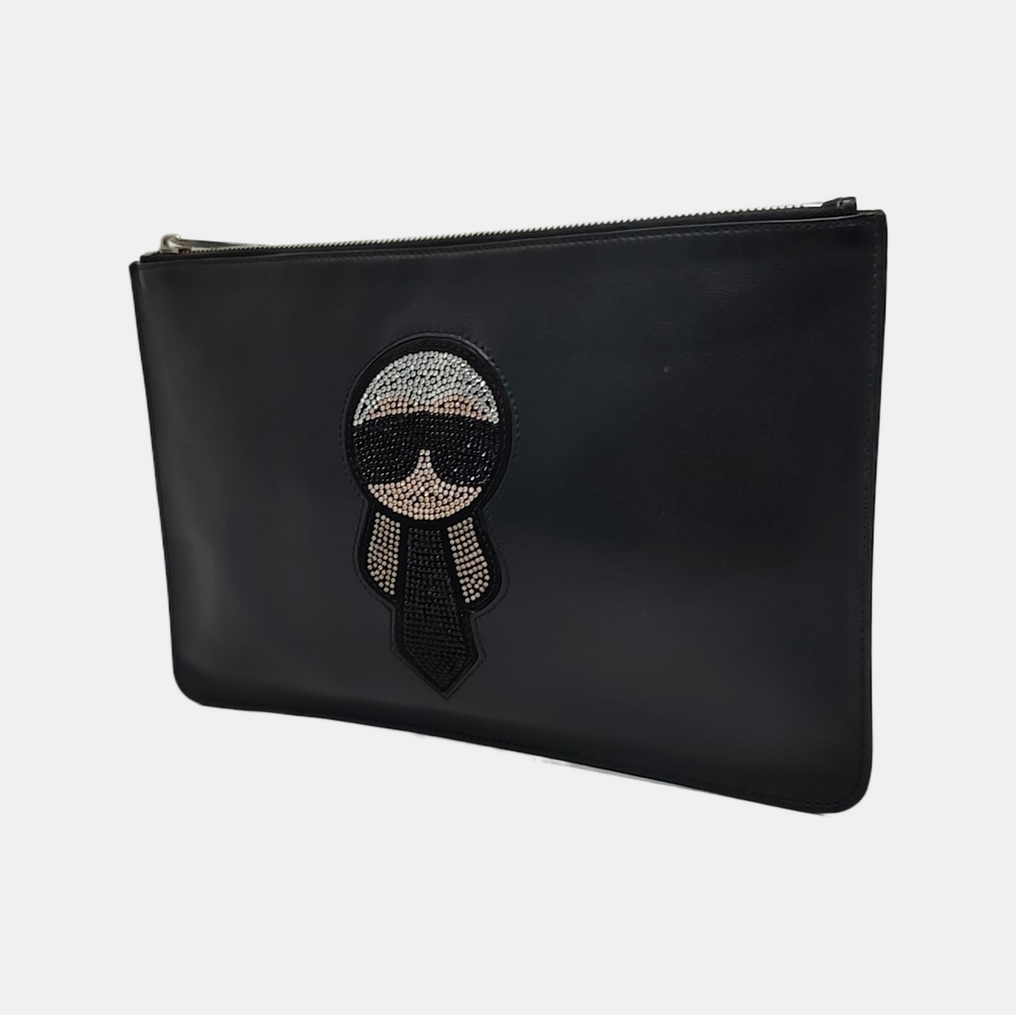 FENDI Black Leather Embossed Handbag Silver Hardware-(SKU)-960614278