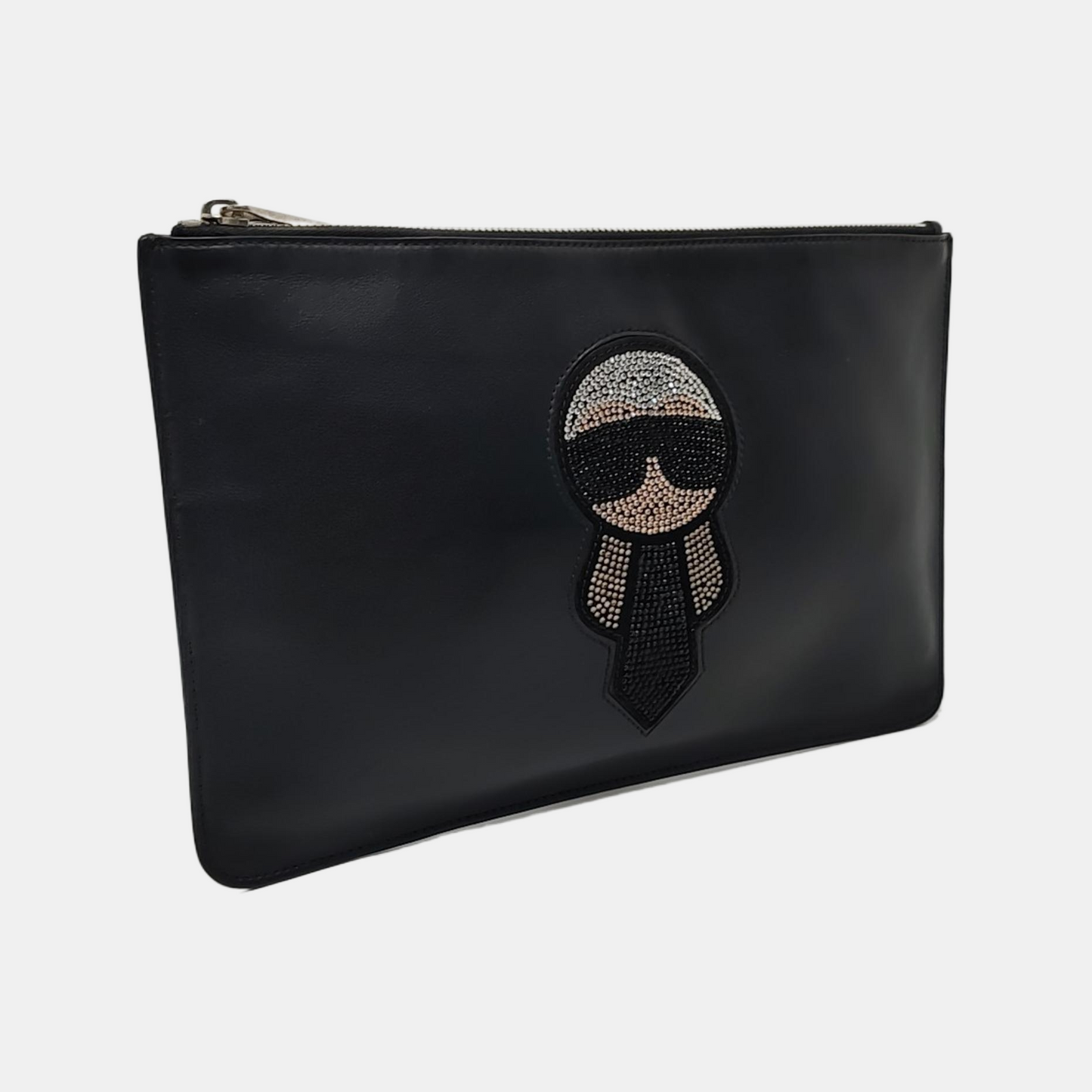 FENDI Black Leather Embossed Handbag Silver Hardware-(SKU)-960614278