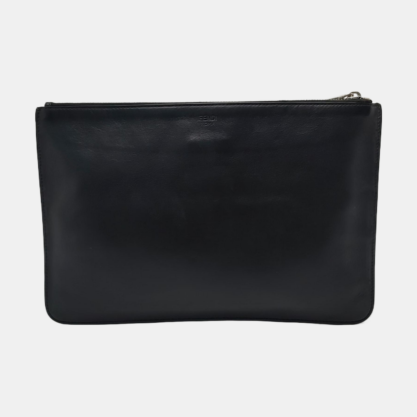 FENDI Black Leather Embossed Handbag Silver Hardware-(SKU)-960614278