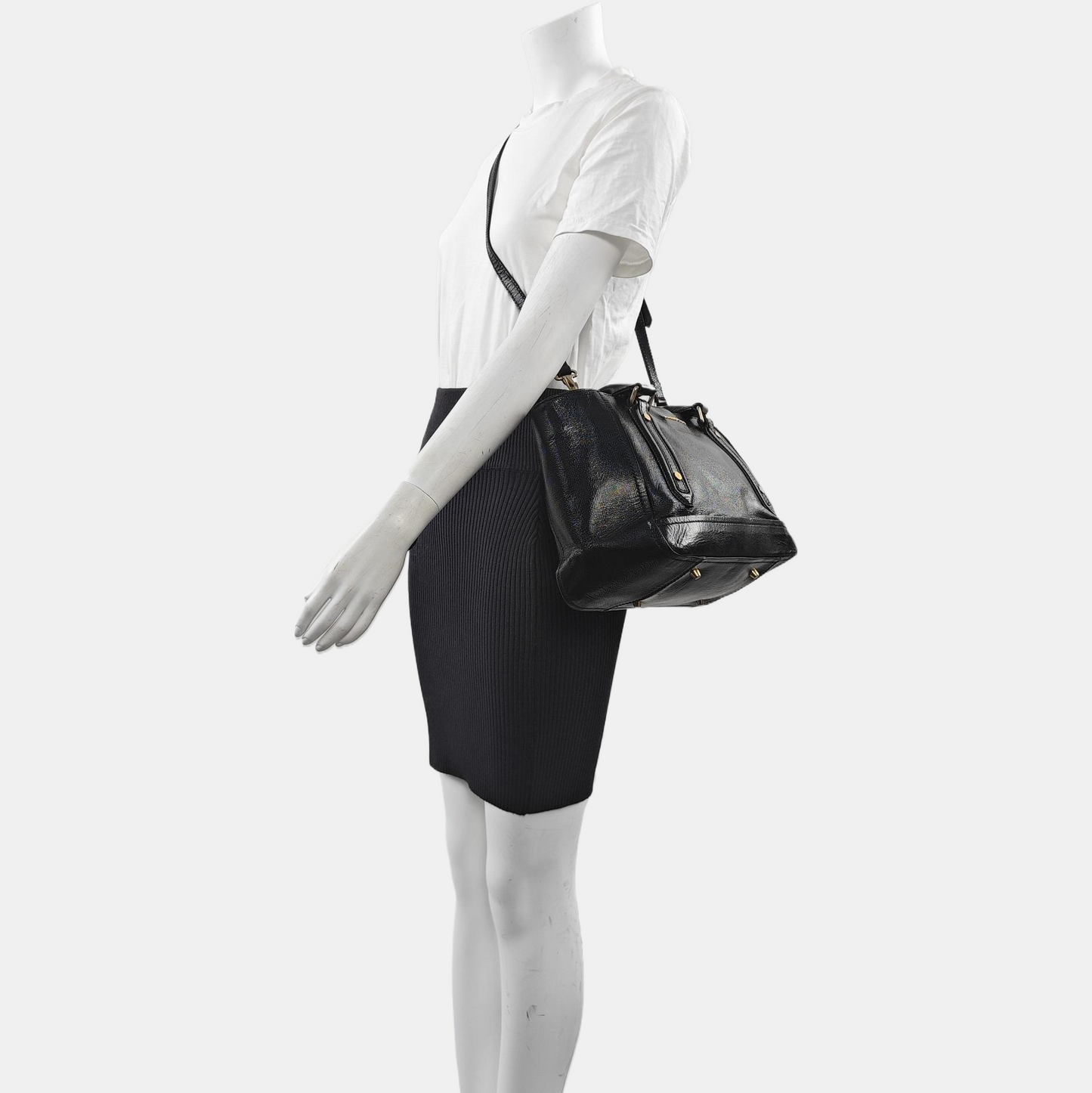 BURBERRY Somerford Black Leather Stud Single Shoulder Handbag Golden Silver Hardware Removable shoulder strap-(SKU)-960988293