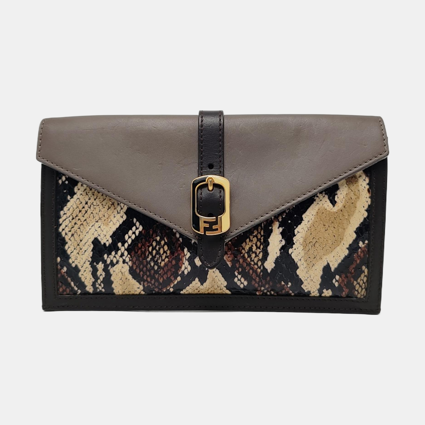 FENDI Gray Snake Skin Clutch Golden hardware-(SKU)-960716690