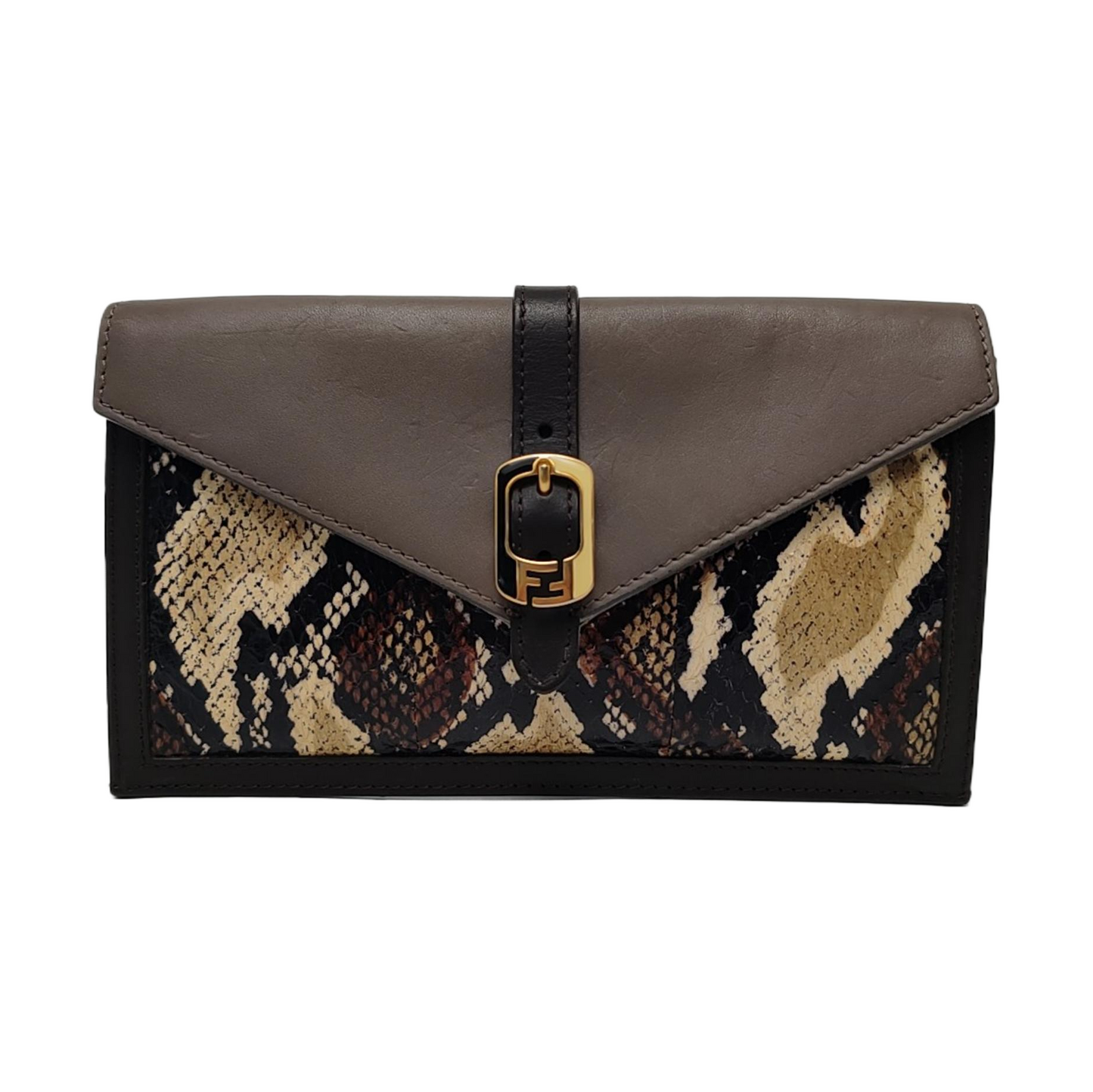 FENDI Gray Snake Skin Clutch Golden hardware-(SKU)-960716690