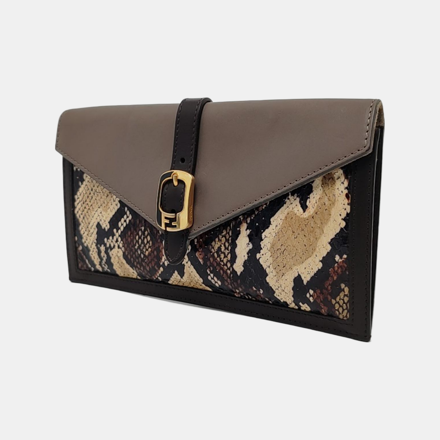FENDI Gray Snake Skin Clutch Golden hardware-(SKU)-960716690
