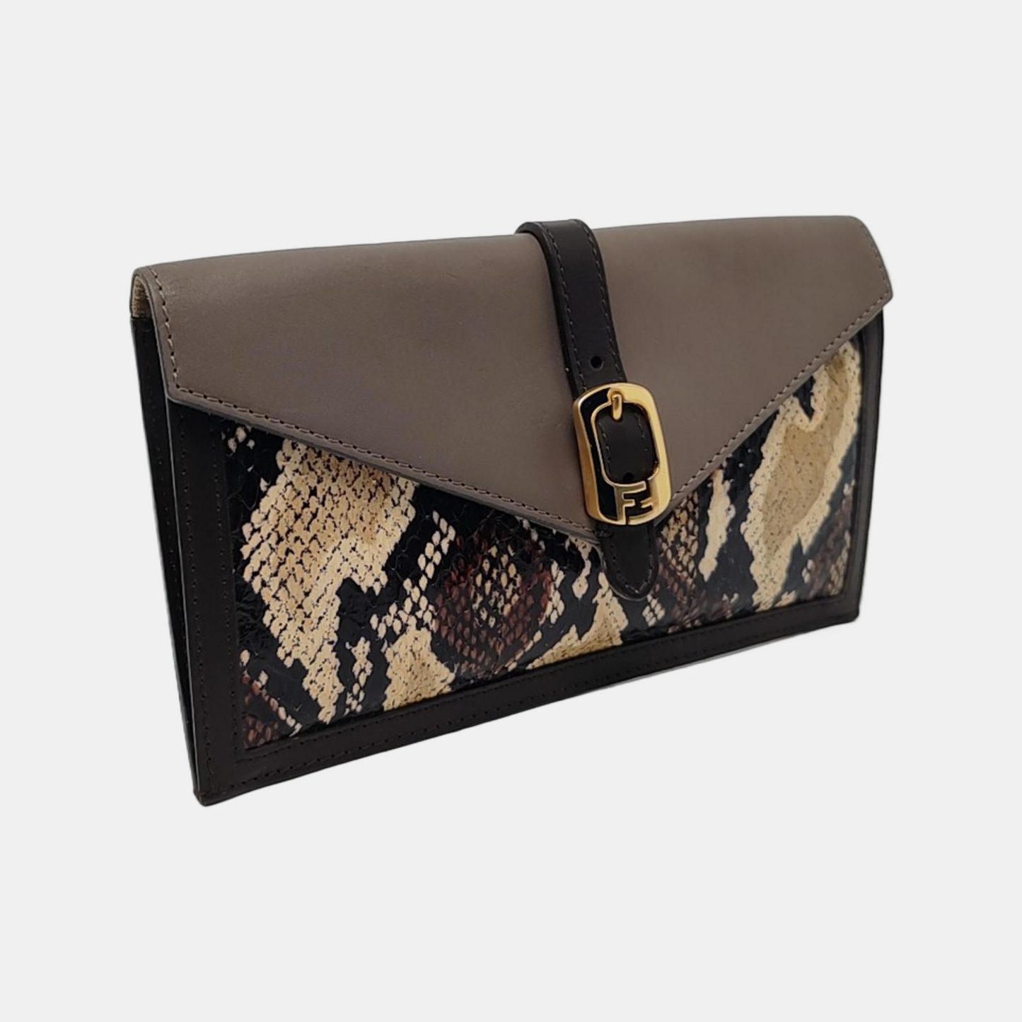 FENDI Gray Snake Skin Clutch Golden hardware-(SKU)-960716690