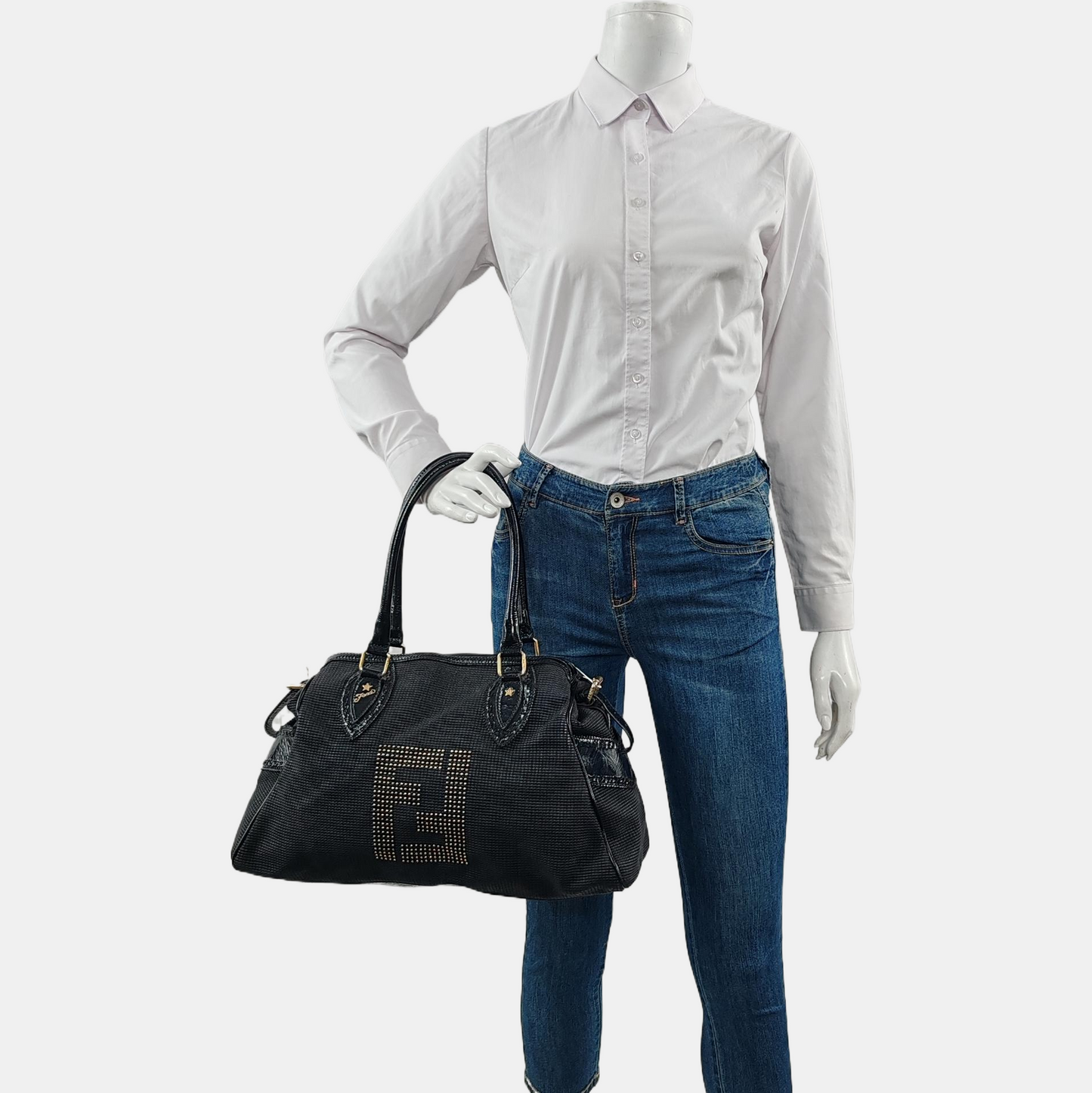 FENDI Black织物双FHandheld包 Golden hardware-(SKU)-960605118