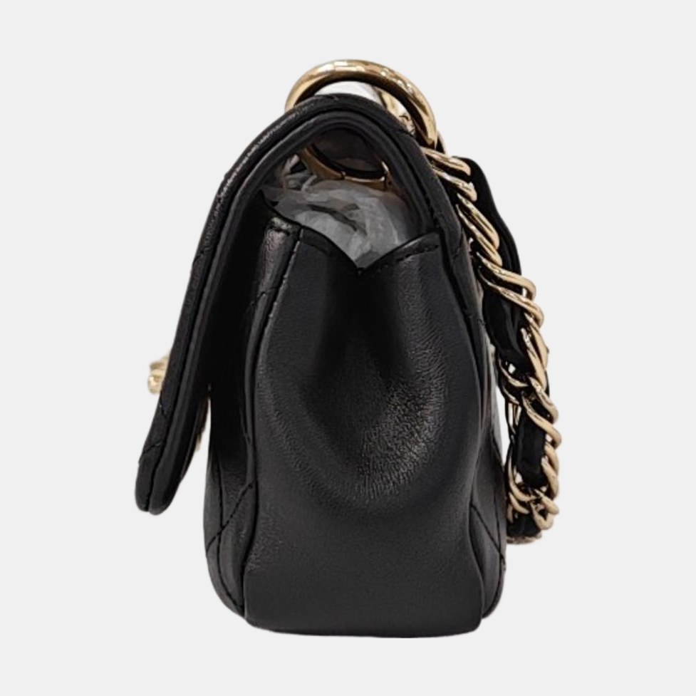 CHANEL CHAIN INFINITY TOP HANDLE Small Black Lambskin Quilted Chain Strap Shoulder Bag Crossbody Bag Golden Hardware 30cm-(SKU)-961018238