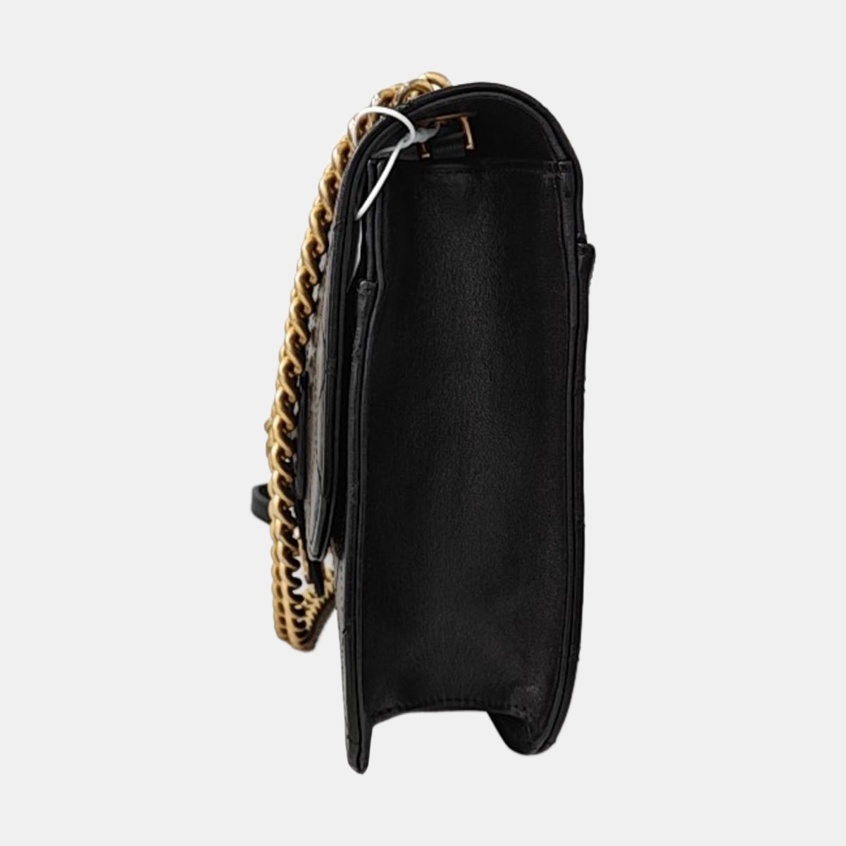 CHANEL FRONT CHAIN FLAP BAG Black Calfskin Quilted Shoulder Bag Gold Hardware 24K-(SKU)-961017689