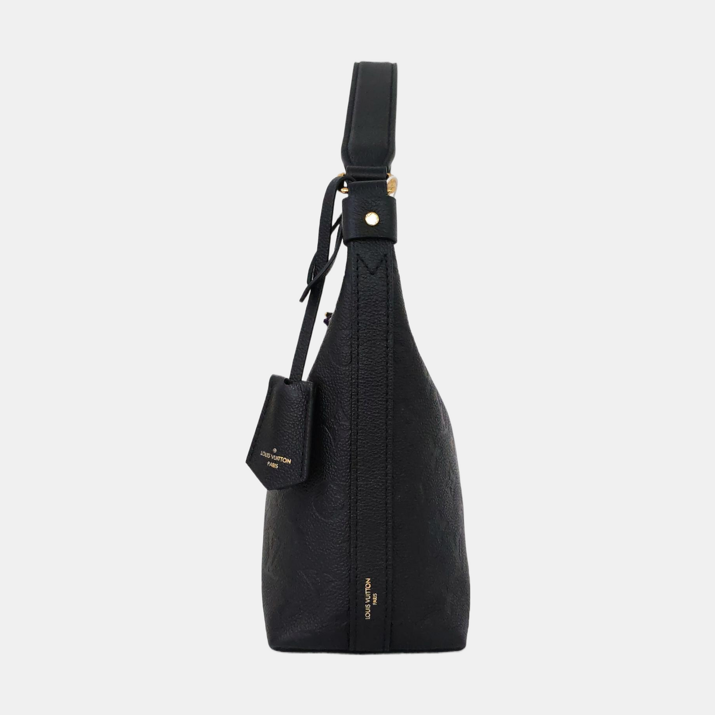 LOUIS VUITTON SAC PLAT Black Calfskin Monogram Embossed Crossbody Shoulder Bag with Golden Hardware, Pockets-(SKU)-961133790